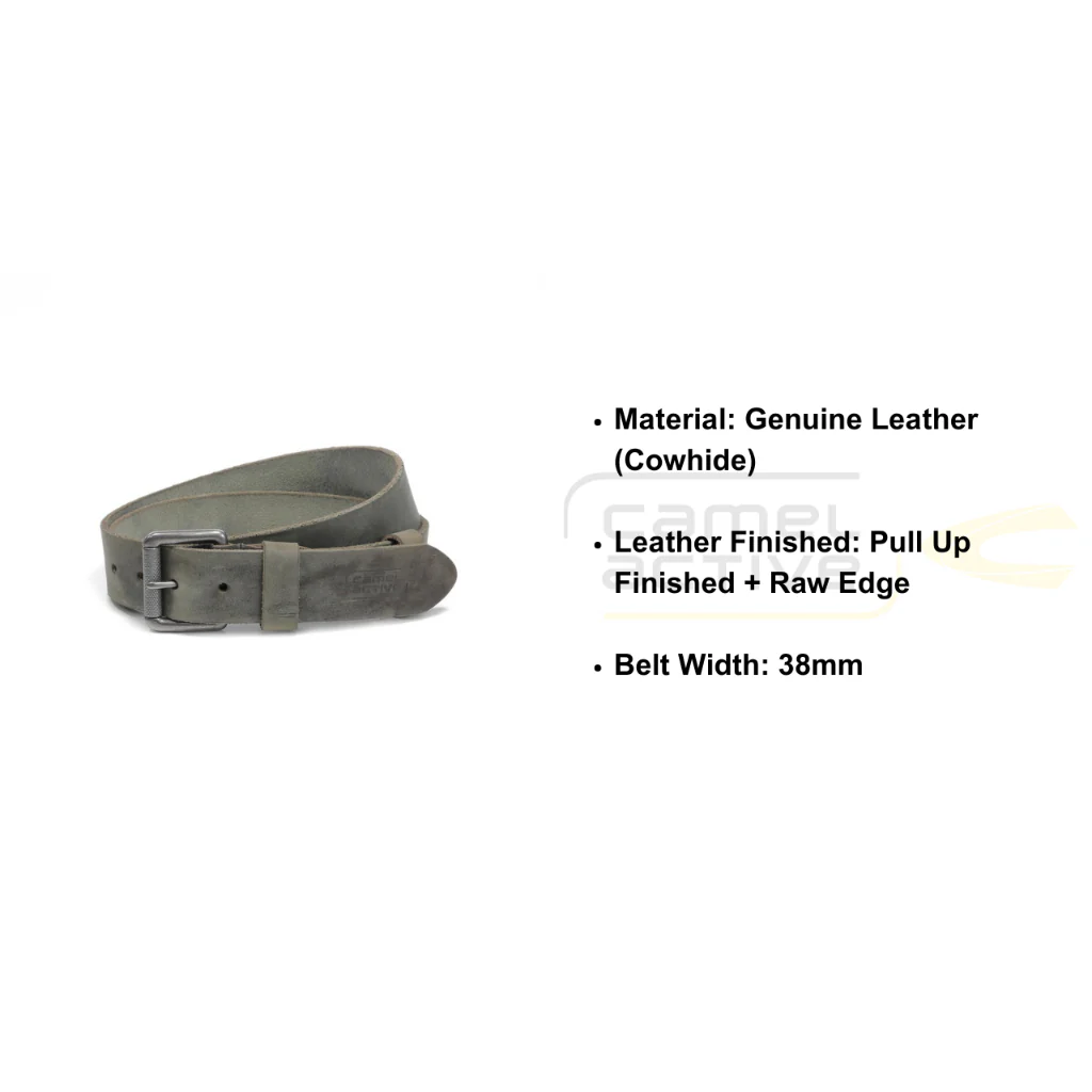 camel active Men's Genuine Cowhide Leather Belt Pull Up Finished With Raw Edge - Army 1644HRG-22#AMY - Image 7