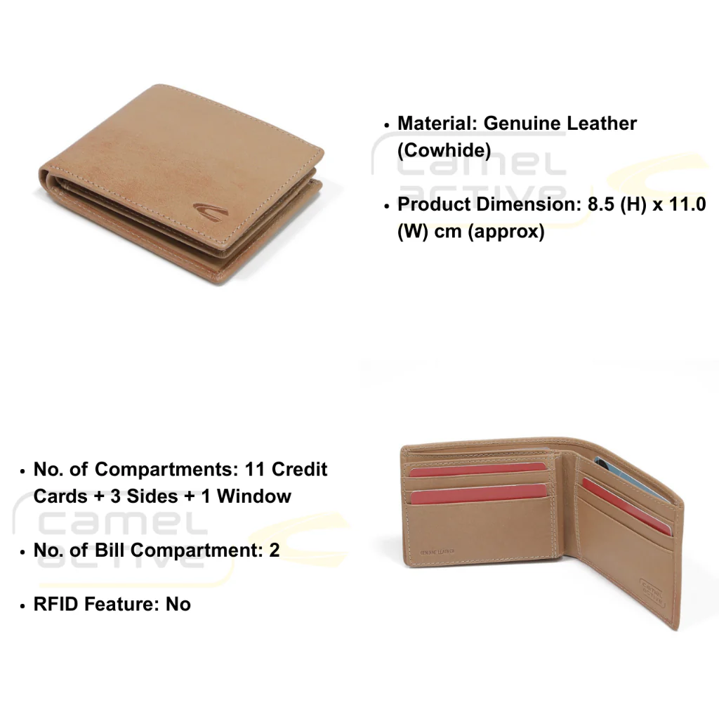 camel active Men's Genuine Cowhide Leather Bi Fold Wallet 11 Card Slots Morph Finished - Brown SBF0802RC2#BRN - Image 9