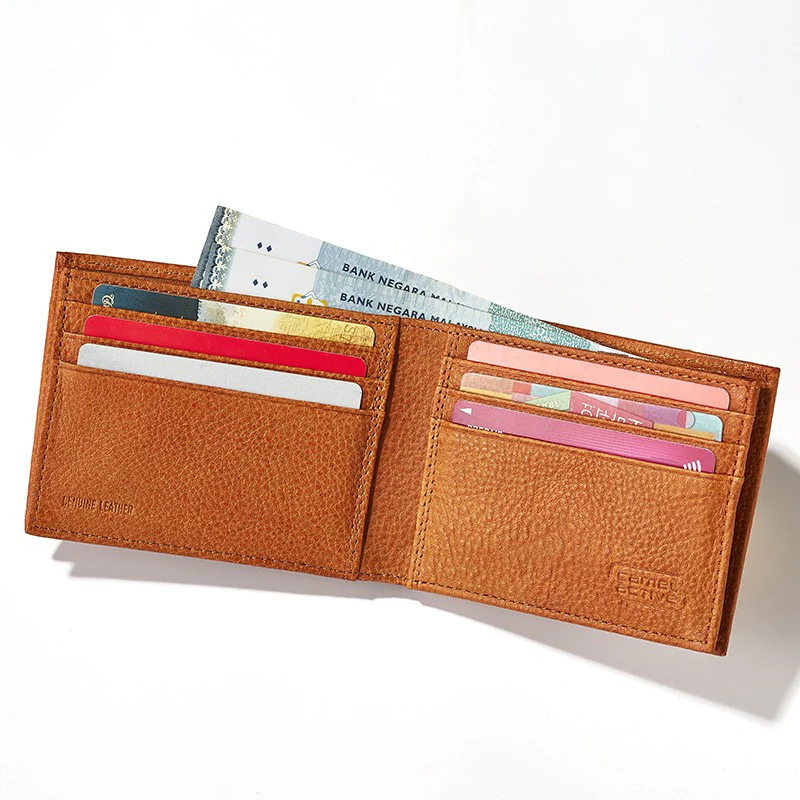 camel active Men's Genuine Cowhide Leather Bi Fold Wallet 6 Card Slots Drum Finished - Brown ESW0804HGG0#BRN - Image 3