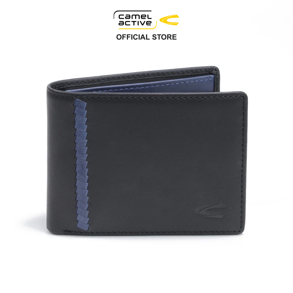 camel active Men's Genuine Cowhide Leather Bi Fold Wallet 6 Card Slots Wax Finished - Black SW0812BS2#BLK