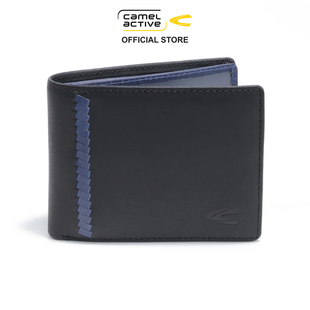 camel active Men's Genuine Cowhide Leather Bi Fold Wallet 9 Card Slots Wax Finished - Black SBF0814BS2#BLK