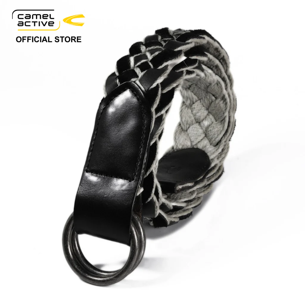 camel active Men's Genuine Cowhide Leather Mix Canvas Casual Braided Belt - Black 1548DRG-17#BLK