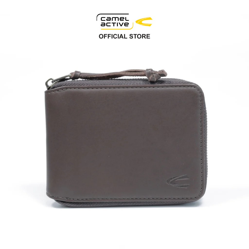 camel active Men's Genuine Cowhide Leather Zip Bi Fold Wallet 6 Card Slots - Dark Brown ZSW2B24WX2#DBN