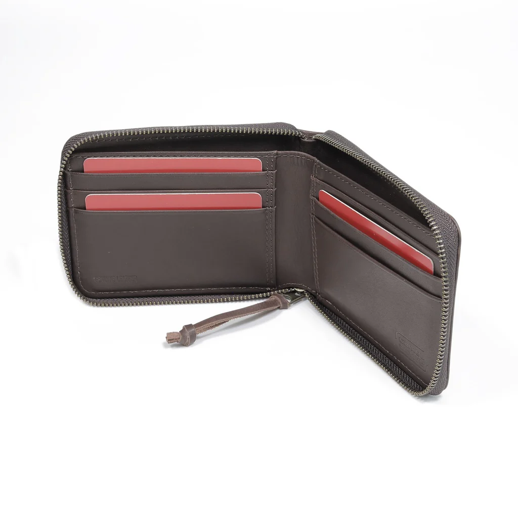 camel active Men's Genuine Cowhide Leather Zip Bi Fold Wallet 6 Card Slots - Dark Brown ZSW2B24WX2#DBN - Image 5