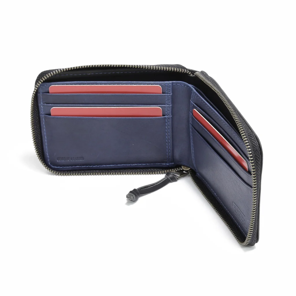 camel active Men's Genuine Cowhide Leather Zip Bi Fold Wallet 6 Card Slots Wax Finished -Black ZSW0815BS2#BLK - Image 5