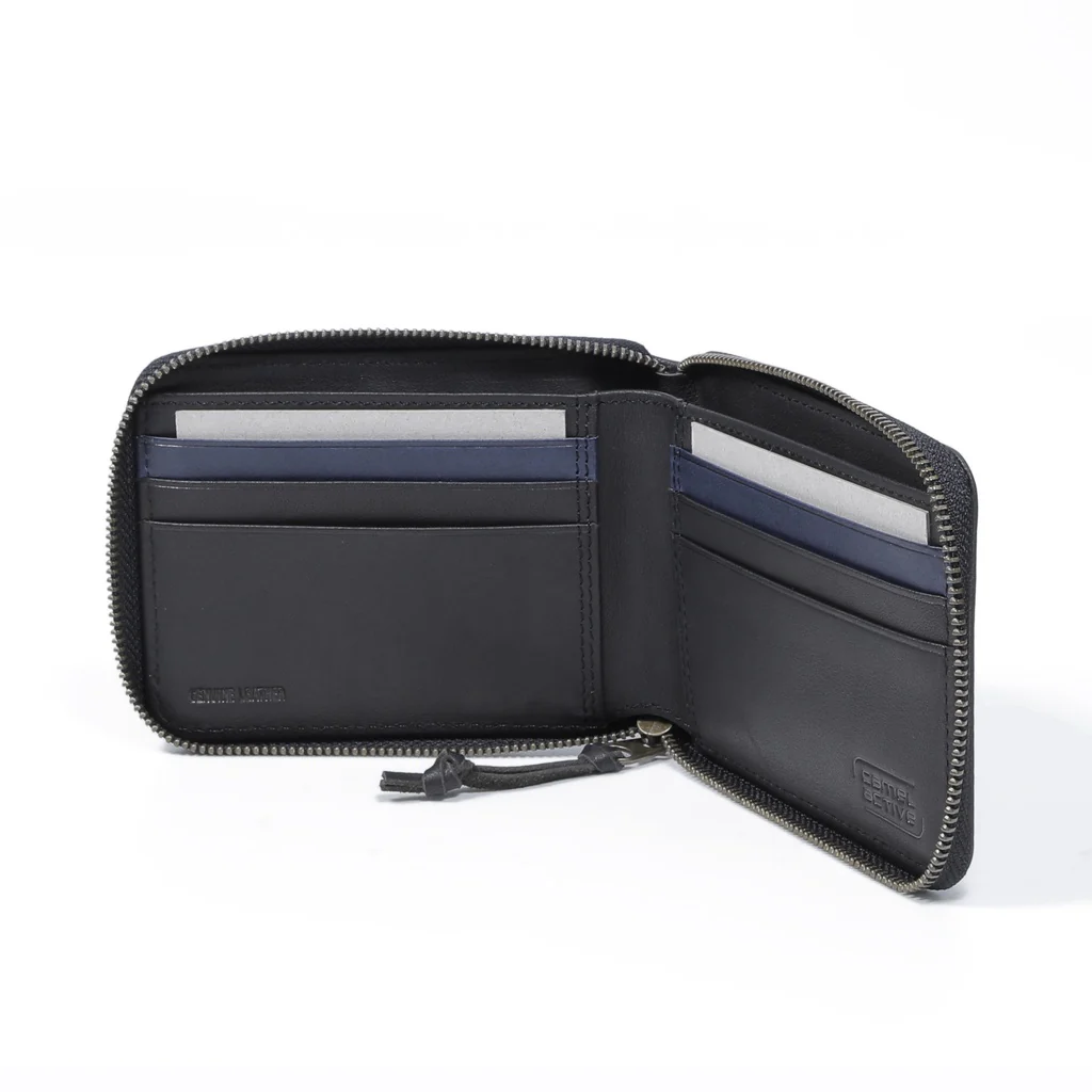 camel active Men's Genuine Cowhide Leather Zip Bi Fold Wallet 8 Card Slots Wax Finished -Black ZSW2604EL2#BLK - Image 5