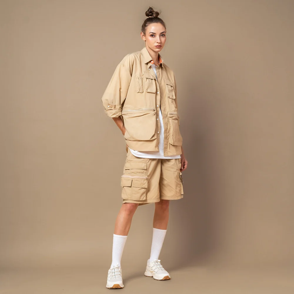 C by camel active Unisex Cargo Short - Loose Fit Performance Nylon Beige Short Pants 303-SS25C0921 - Image 4