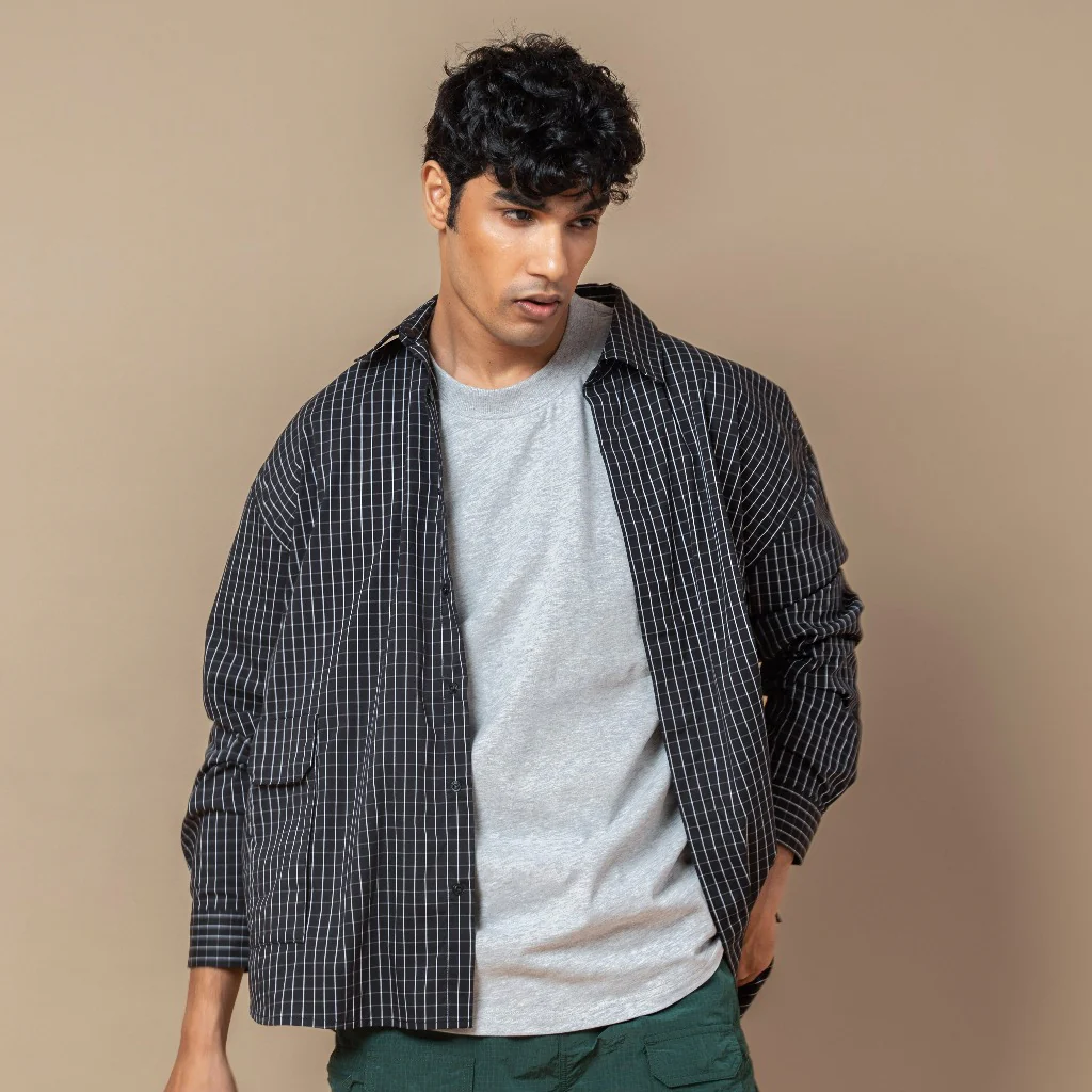 C by camel active Unisex Shacket - Oversized Premium Cotton Blend Black Shacket 600-SS25CK0266 - Image 4
