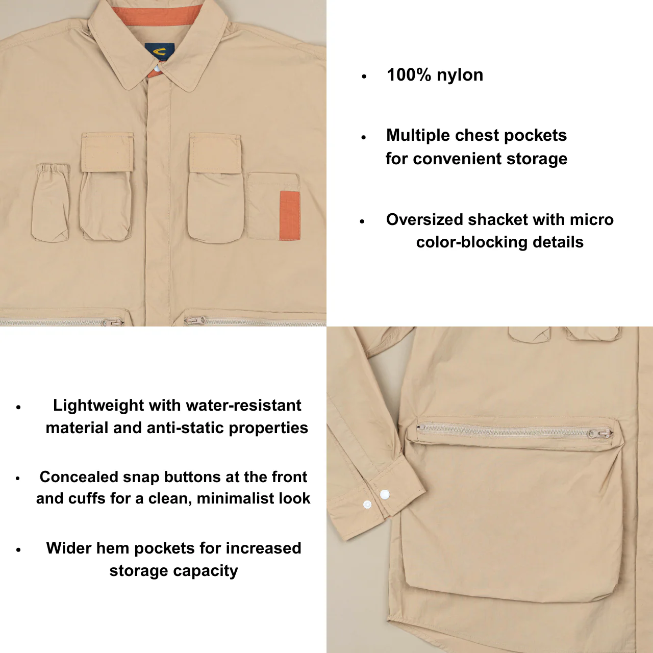 C by camel active Unisex Shacket - Oversized Performance Nylon Beige Shacket 600-SS25CK0267 - Image 8