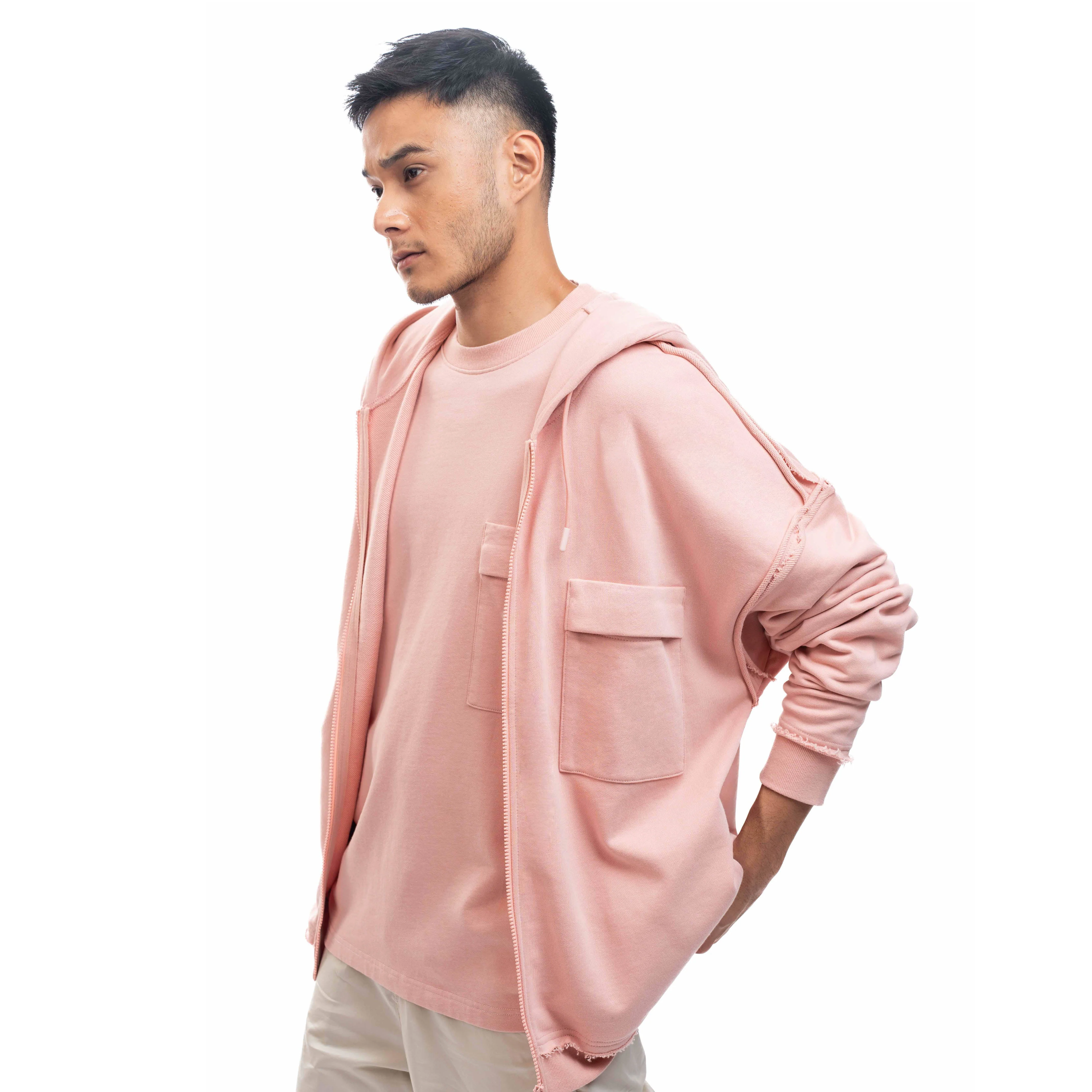 C by camel active Unisex Zip Up Hoodie - Oversized Absorbent Cotton Terry Blush Pink Hoodie 291-SS24CF213 - Image 3