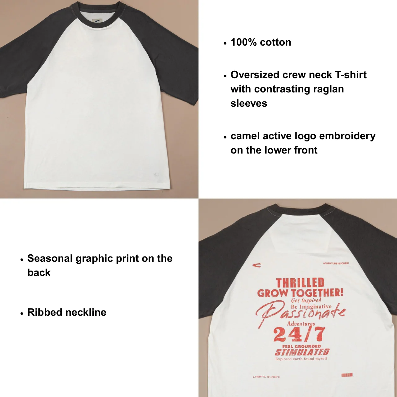 C by camel active Unisex T-shirt - Oversized Fit Comfy Cotton Charcoal Tee 282-SS25C2886 - Image 6