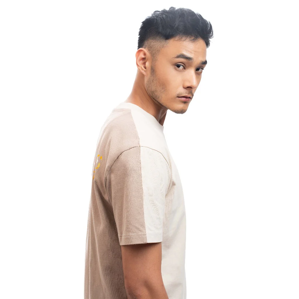 C by camel active Unisex T-shirt - Loose Fit Comfy Cotton Colorblock Tan Tee 282-SS24C2832 - Image 2