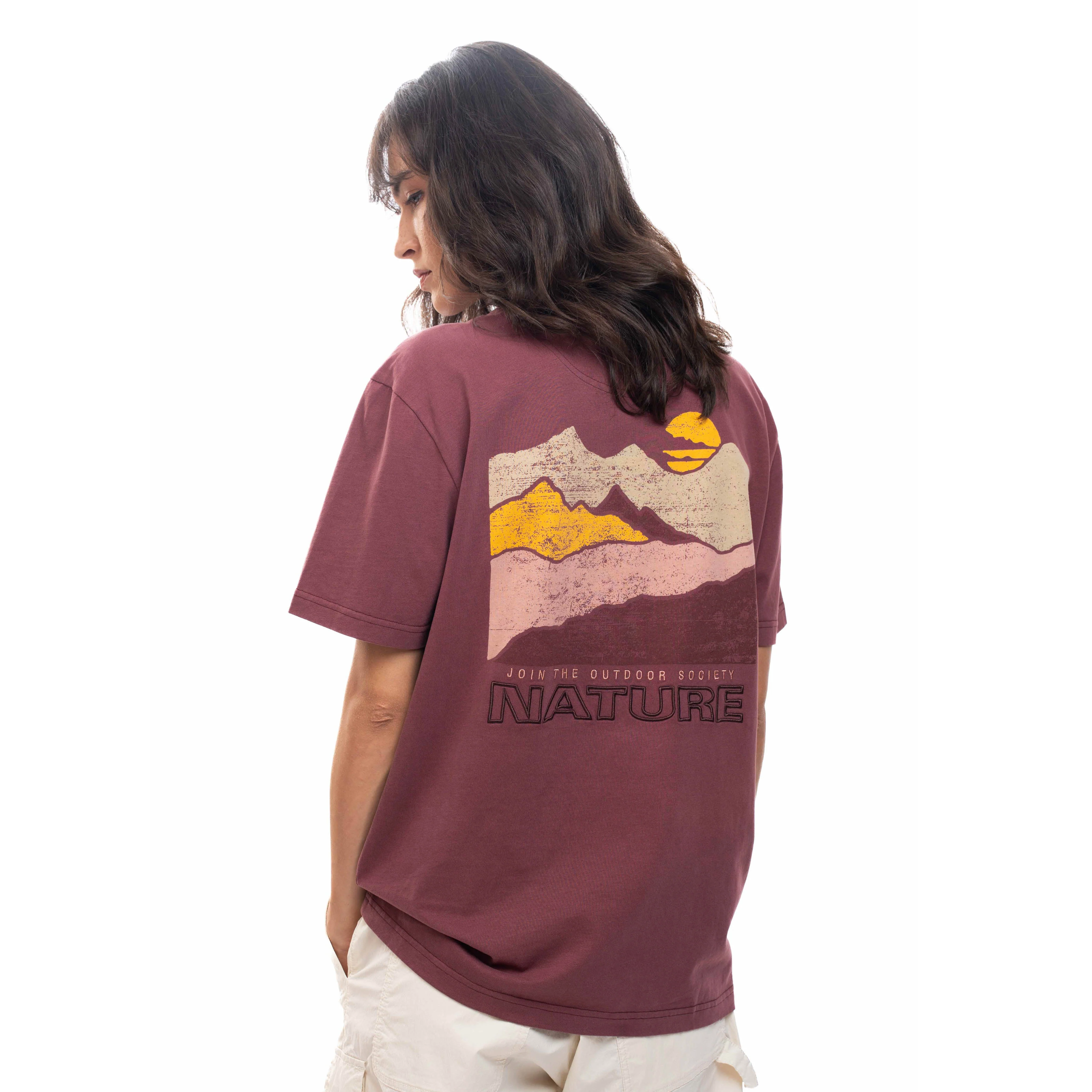 C by camel active Unisex T-shirt - Loose Fit Comfy Cotton Graphic Print Maroon Tee 282-SS24C2834 - Image 2