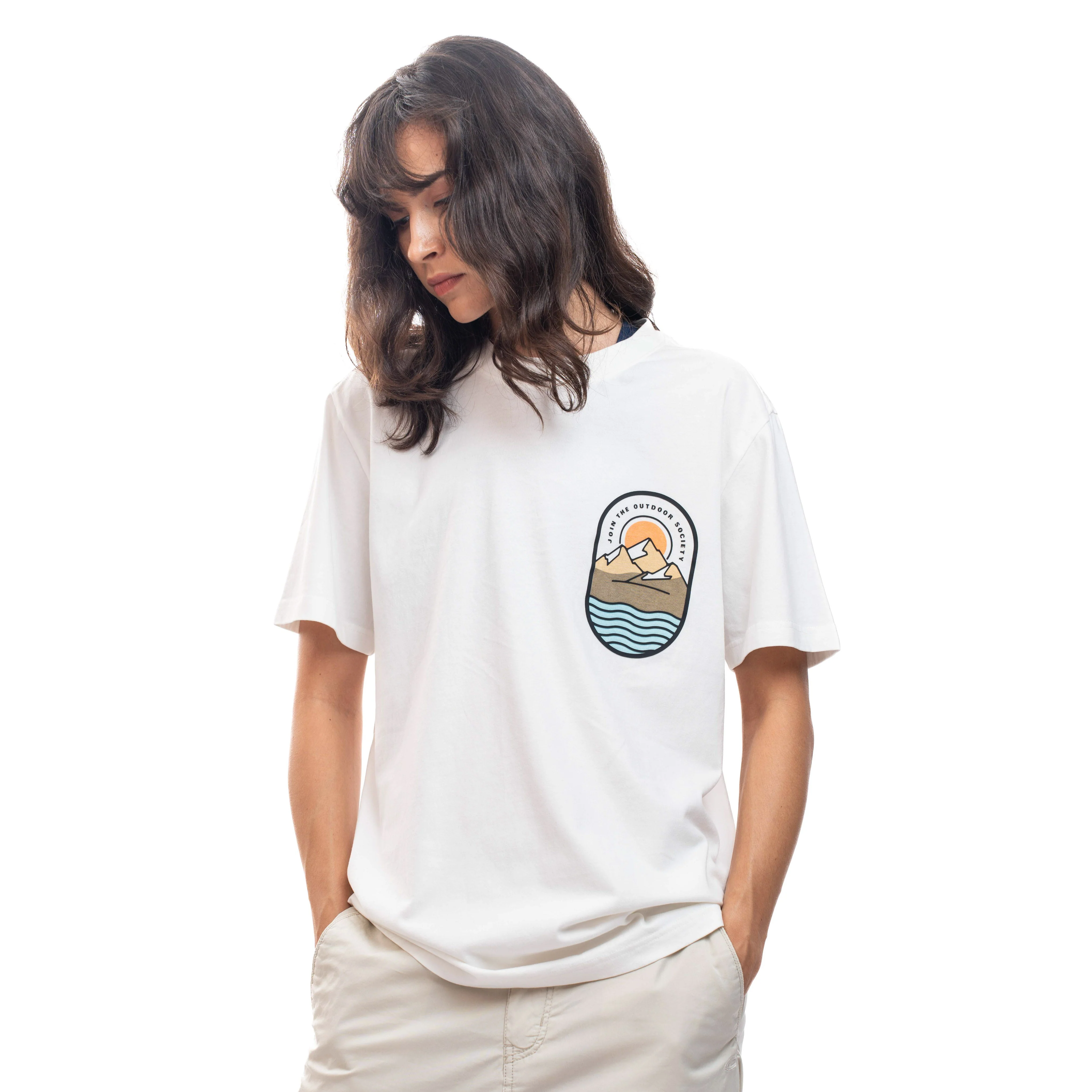C by camel active Unisex T-shirt - Loose Fit Comfy Cotton Graphic Print Off White Tee 282-SS24C2833 - Image 2