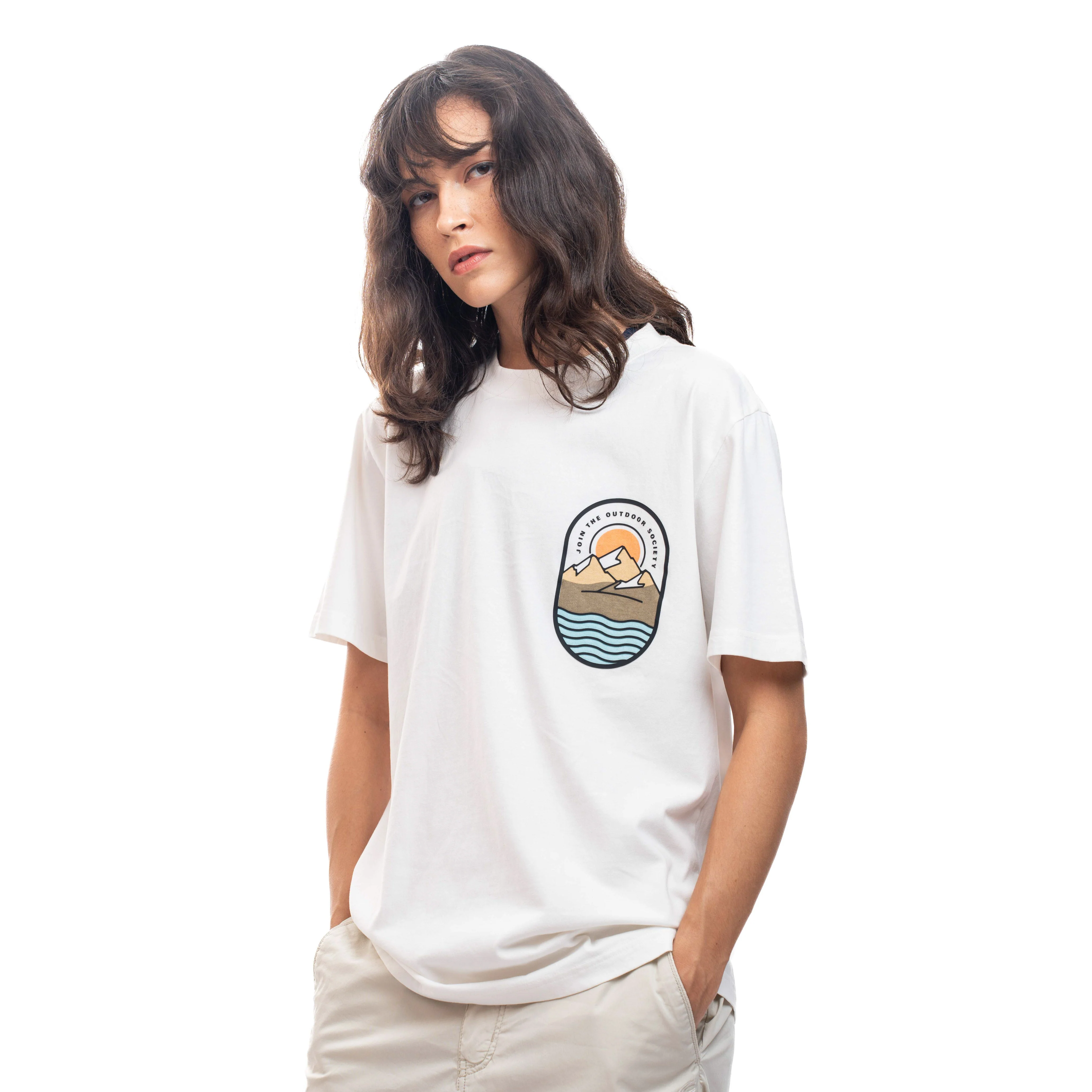 C by camel active Unisex T-shirt - Loose Fit Comfy Cotton Graphic Print Off White Tee 282-SS24C2833 - Image 3