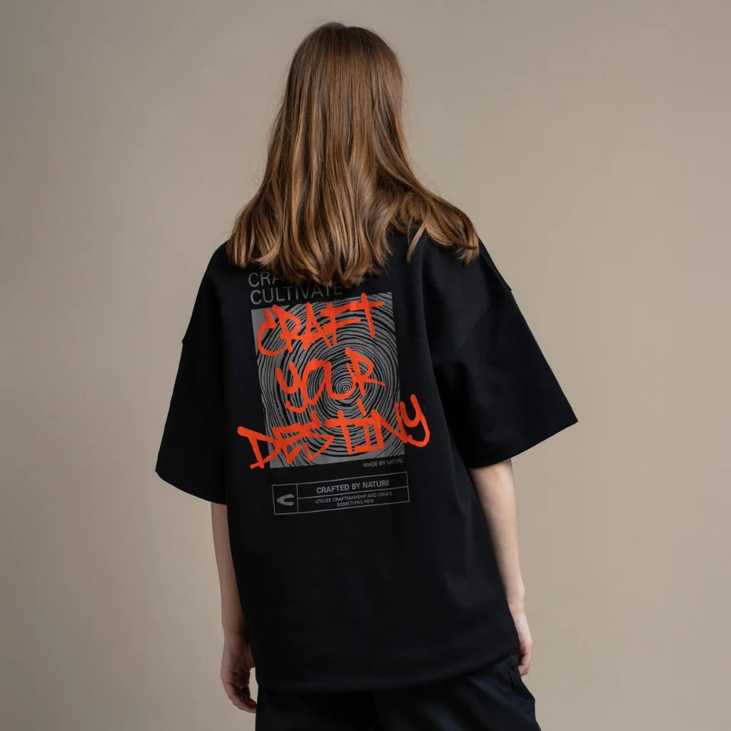 C by camel active Unisex T-Shirt - Oversized Smooth Cotton Poly 3D Pocket Black Tee 282-AW24C2846 - Image 2