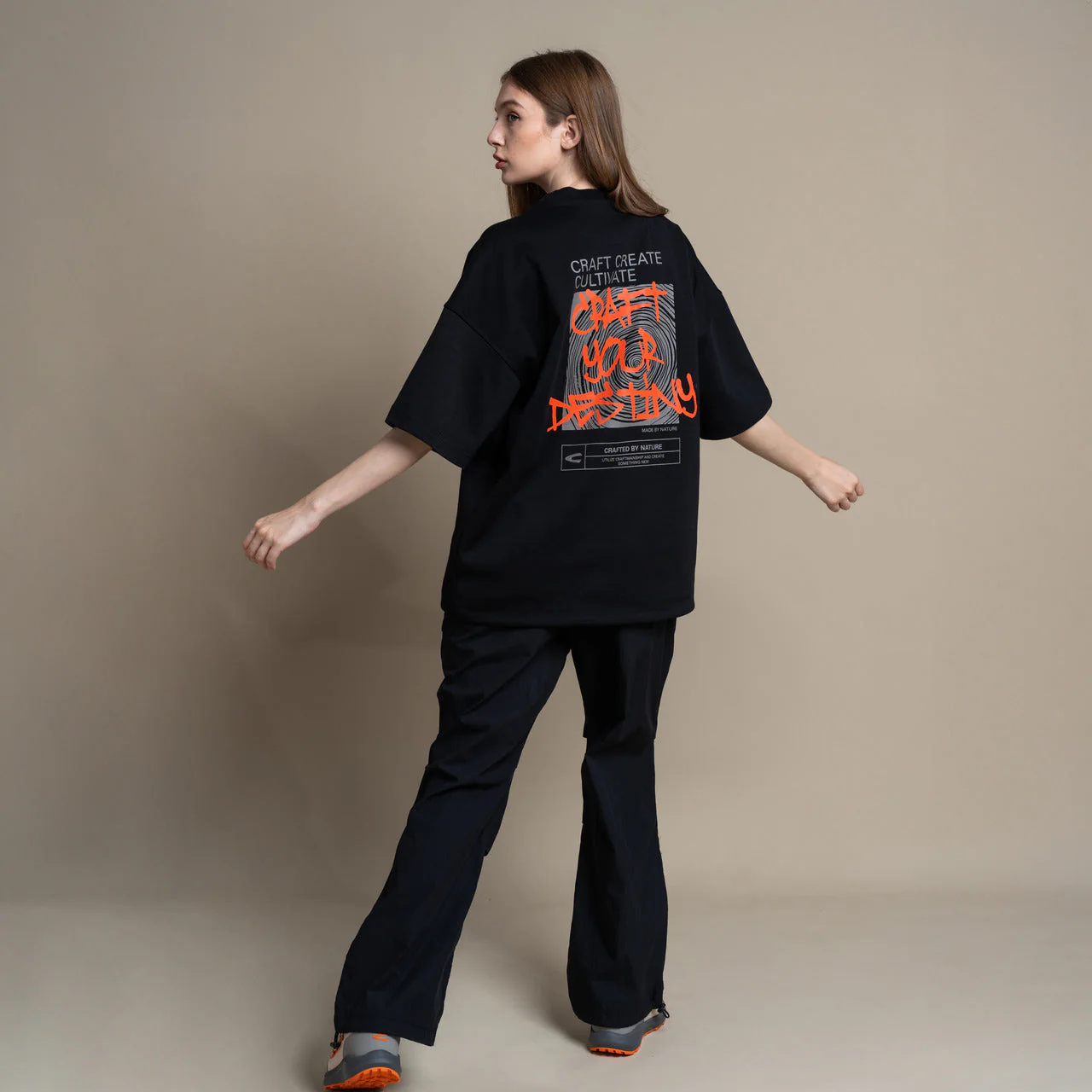 C by camel active Unisex T-Shirt - Oversized Smooth Cotton Poly 3D Pocket Black Tee 282-AW24C2846 - Image 4