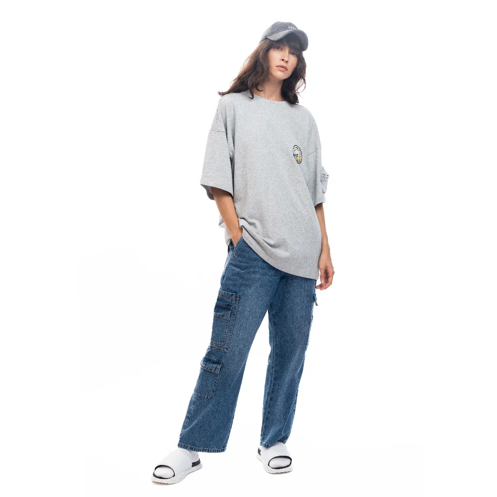 C by camel active Unisex T-shirt - Oversized Comfy Cotton Terry Badge Grey Tee 282-SS24C2827 - Image 2