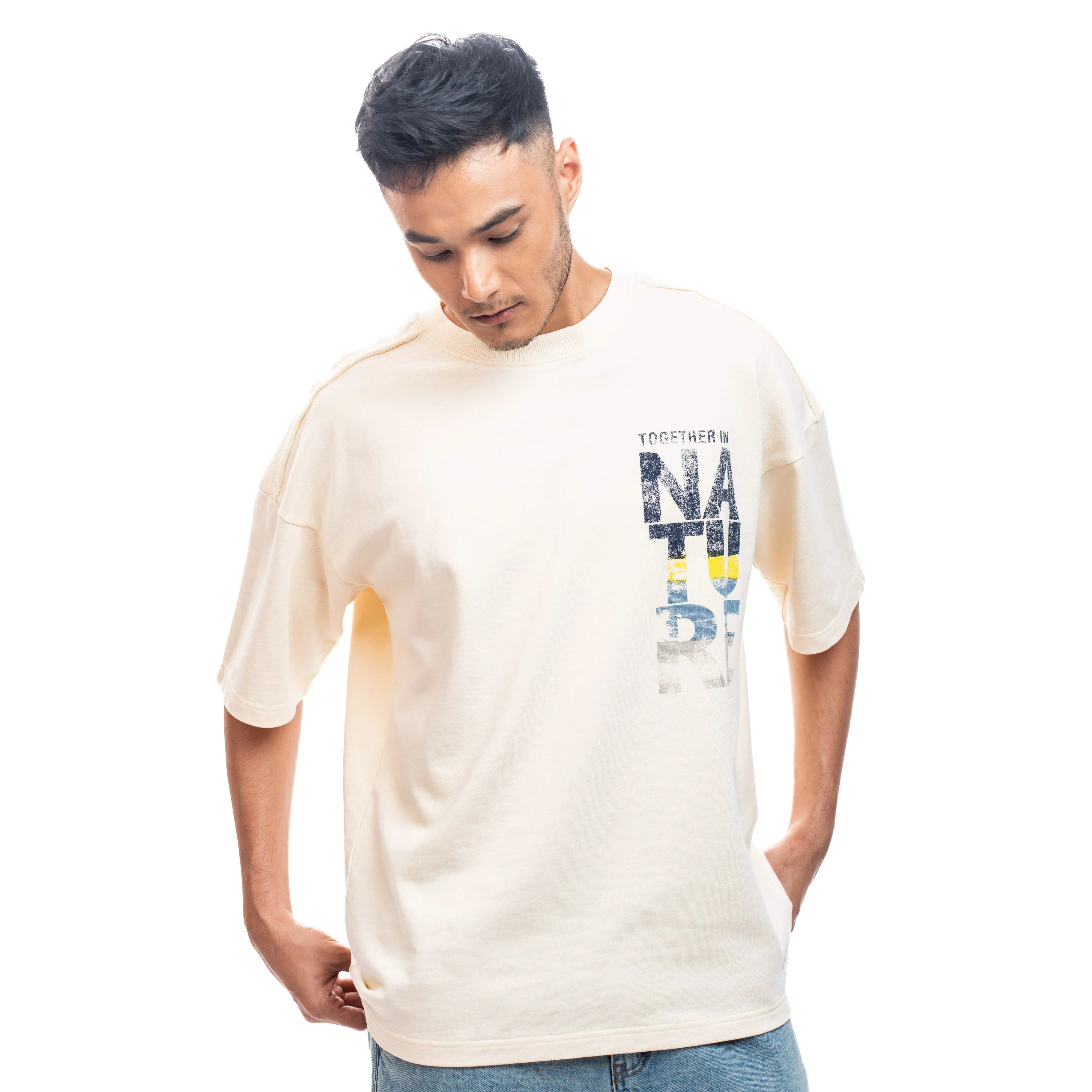 C by camel active Unisex T-shirt - Oversized Absorbent Cotton Terry Cream Tee 282-SS24C2836 - Image 2