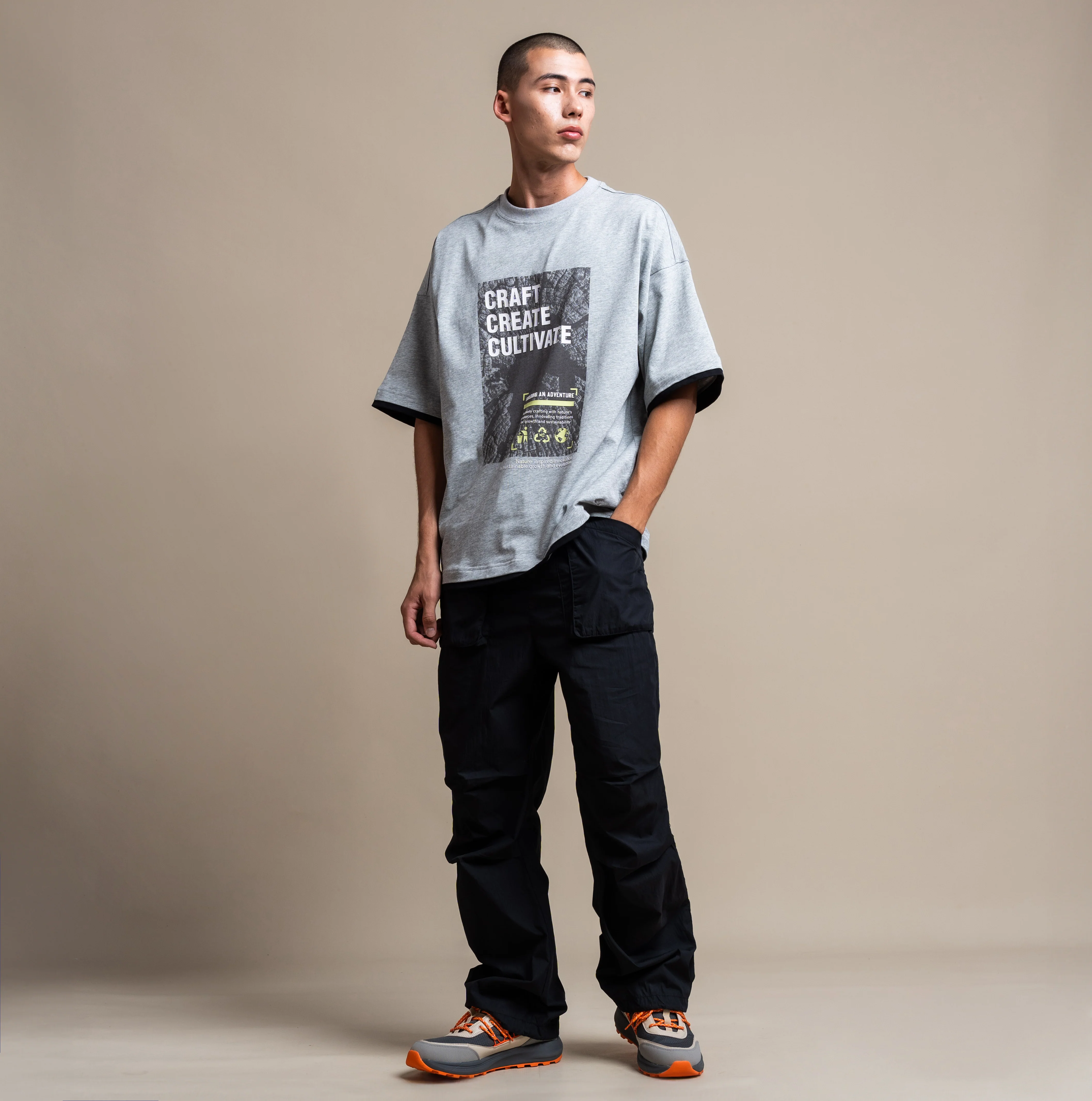 C by camel active Unisex T-Shirt - Oversized Premium Cotton Blend Grey Tee 282-AW24C2856 - Image 2