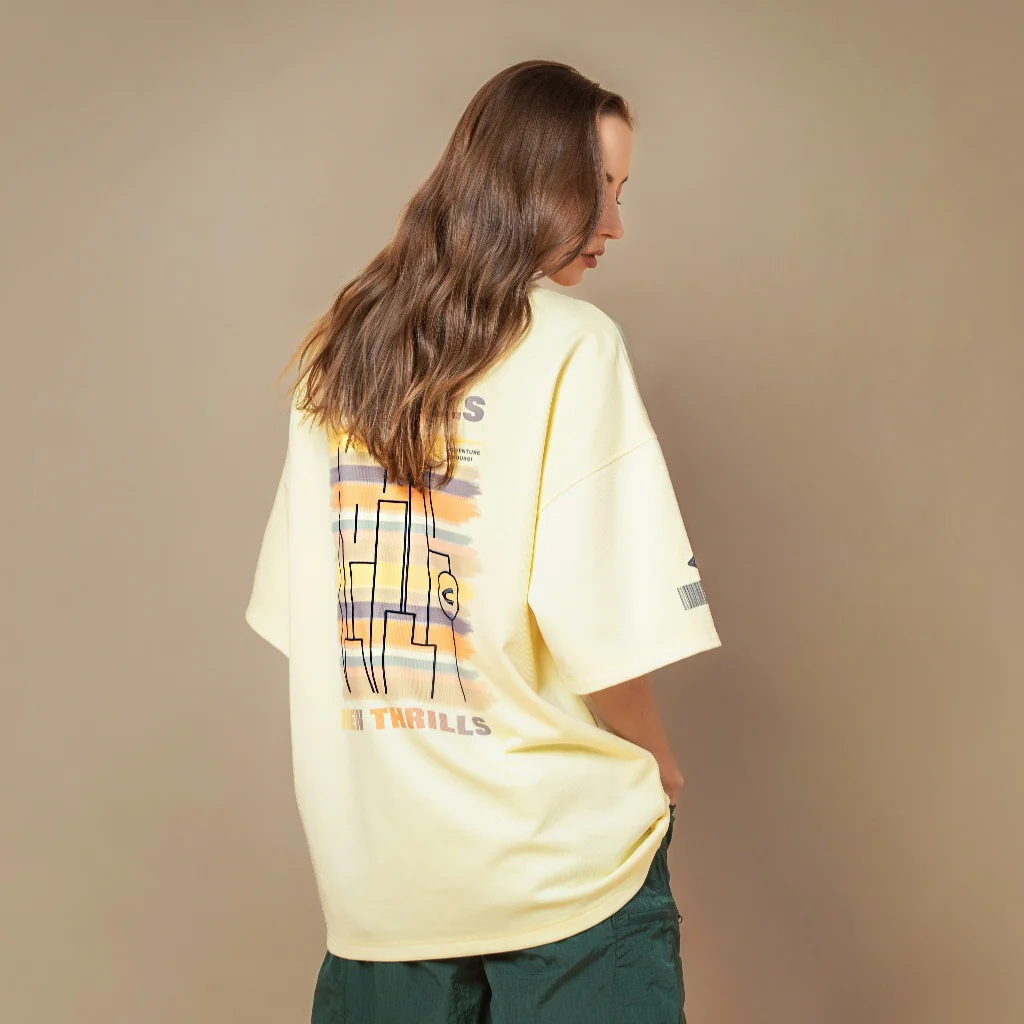 C by camel active Unisex T-shirt - Oversized Fit Premium Cotton Blend Light Yellow Tee 282-SS25C2880 - Image 3