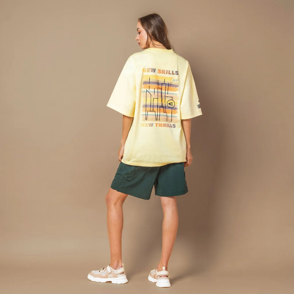 C by camel active Unisex T-shirt - Oversized Fit Premium Cotton Blend Light Yellow Tee 282-SS25C2880 - Image 5