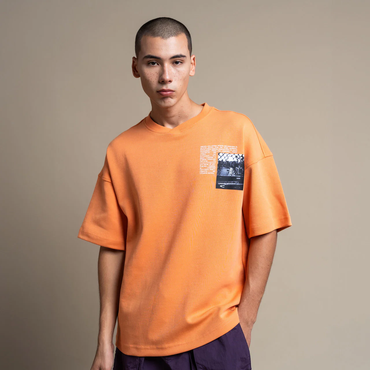 C by camel active Unisex T-Shirt - Oversized Smooth Cotton Poly Orange Tee 282-AW24C2847