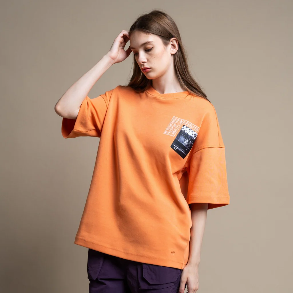 C by camel active Unisex T-Shirt - Oversized Smooth Cotton Poly Orange Tee 282-AW24C2847 - Image 5