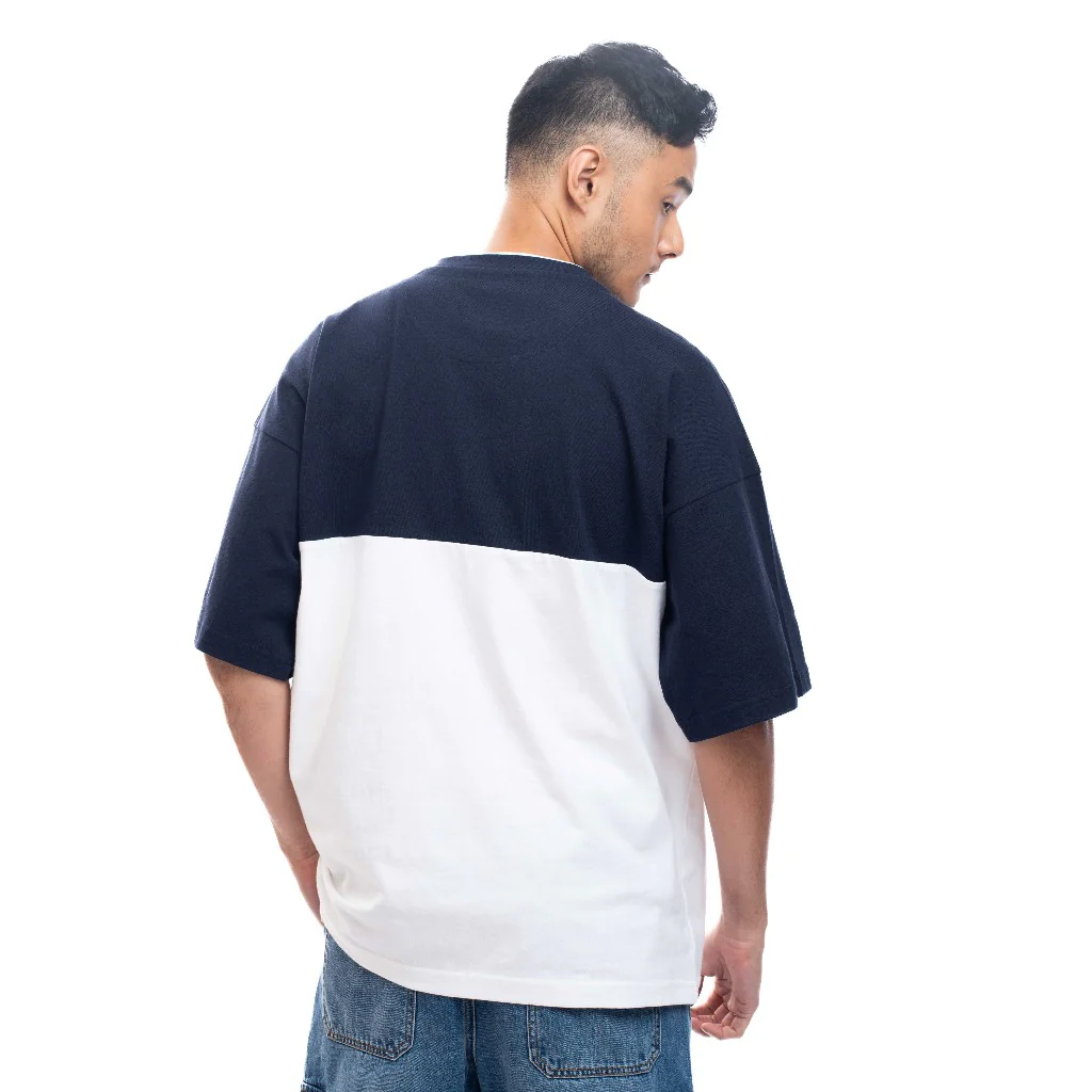 C by camel active Unisex T-shirt - Oversized Comfy Cotton Colorblock Navy Blue Tee 282-SS24C2823 - Image 2