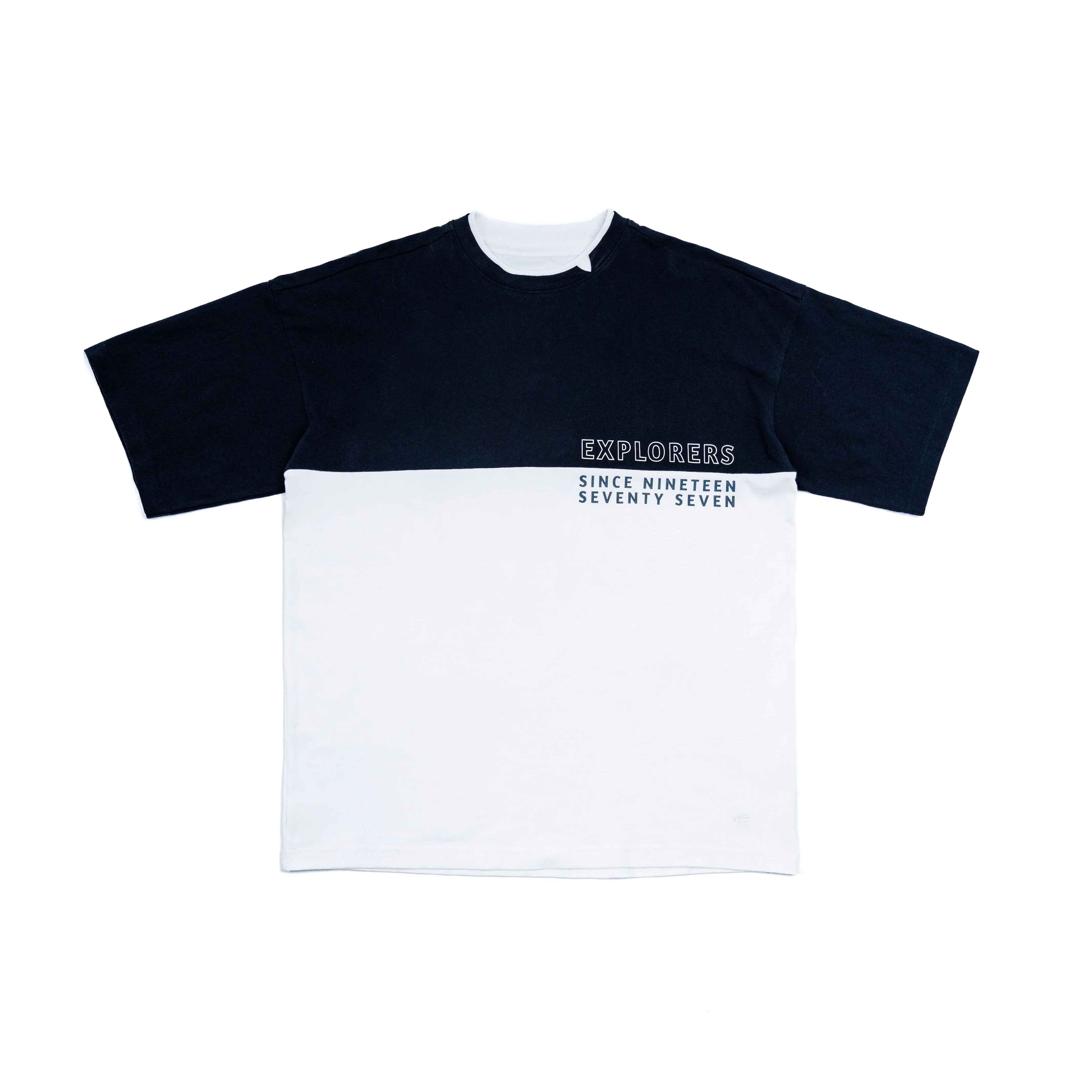 C by camel active Unisex T-shirt - Oversized Comfy Cotton Colorblock Navy Blue Tee 282-SS24C2823 - Image 4