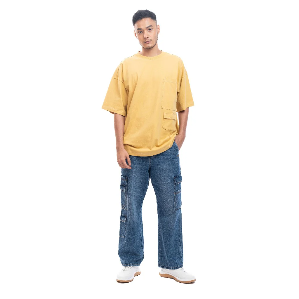 C by camel active Unisex T-shirt - Oversized Comfy Cotton Dual Pocket Yellow Tee 282-SS24C2824 - Image 2