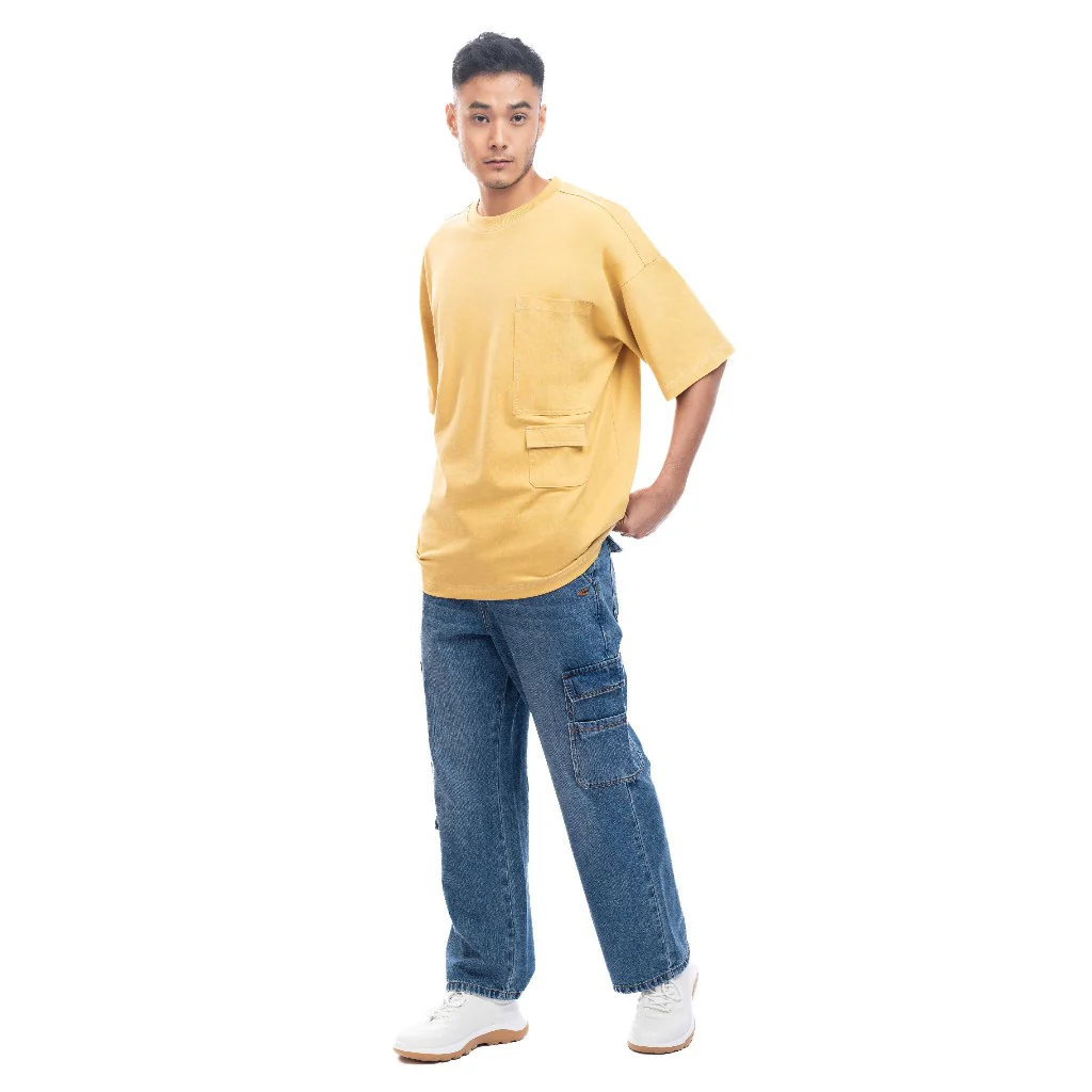 C by camel active Unisex T-shirt - Oversized Comfy Cotton Dual Pocket Yellow Tee 282-SS24C2824 - Image 3
