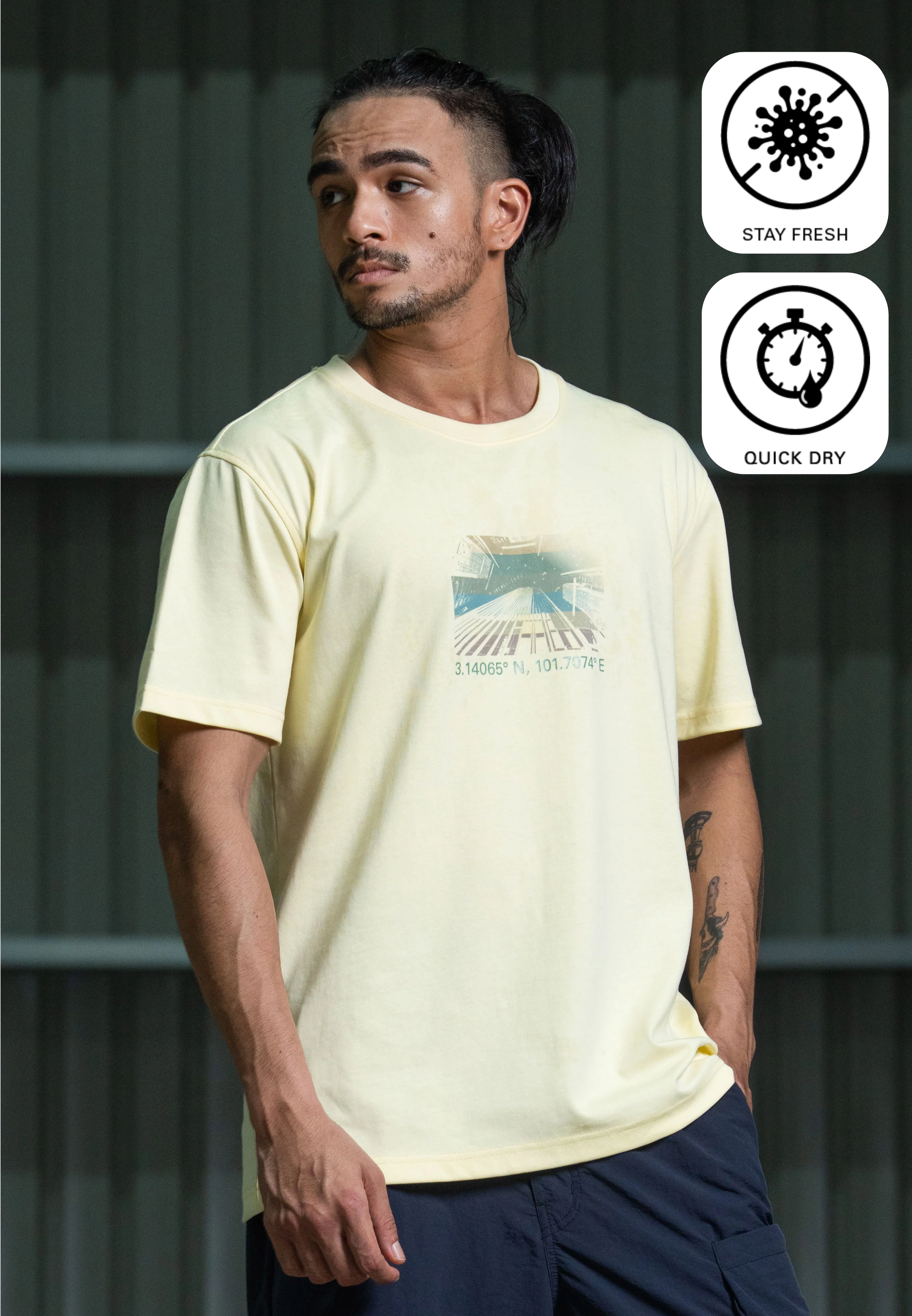 C by camel active Unisex T-Shirt - Loose Fit Durable Cotton-Poly Blend Lt Yellow Tee 282-Z25C2906