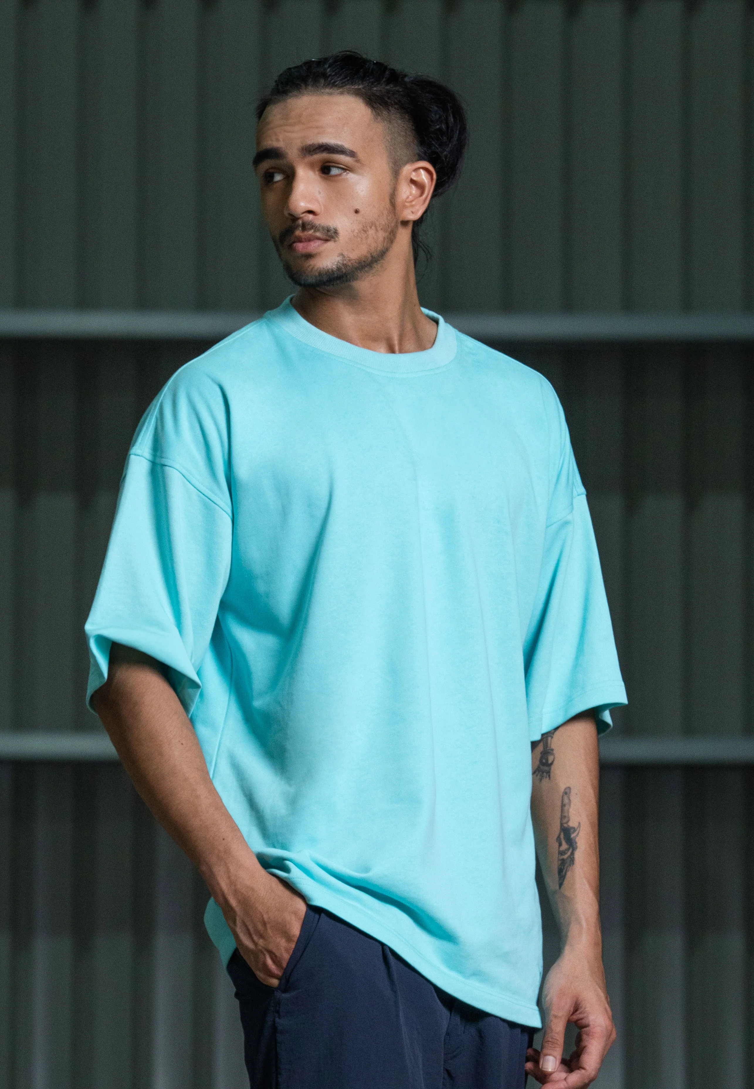 C by camel active Unisex T-Shirt - Oversized Nylon-Viscose Blend Lt Blue Graphic Print Tee 282-Z25C2905 - Image 3