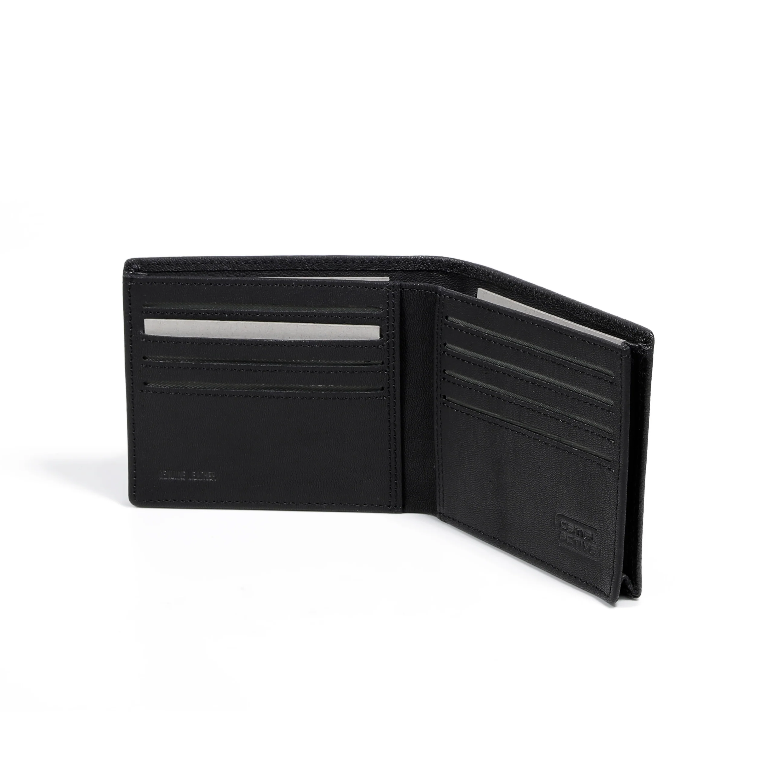 Genuine Leather Bi Fold Wallet 10 Card Compartments Grainy Finished Black - Image 3