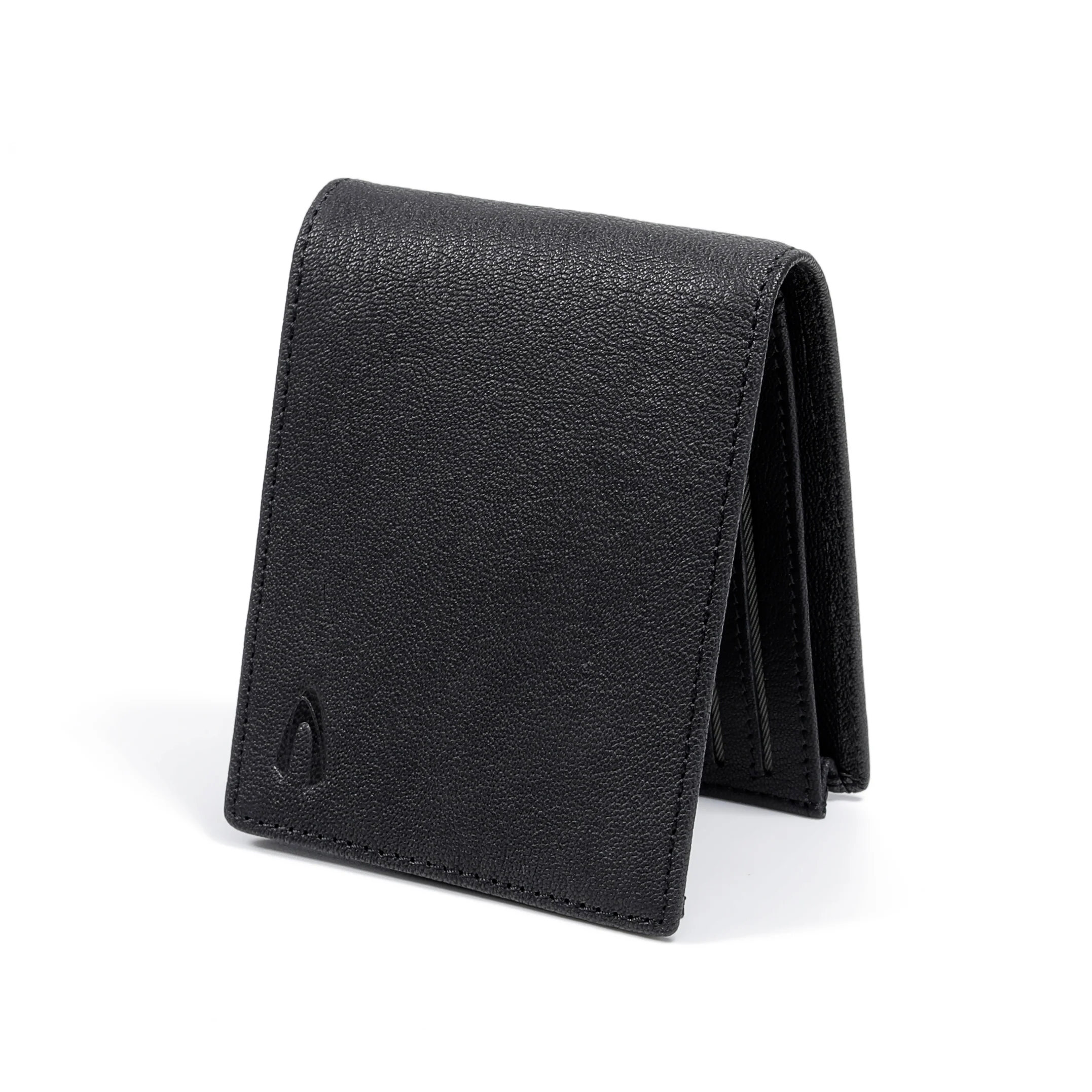 Genuine Leather Bi Fold Wallet 10 Card Compartments Grainy Finished Black - Image 6