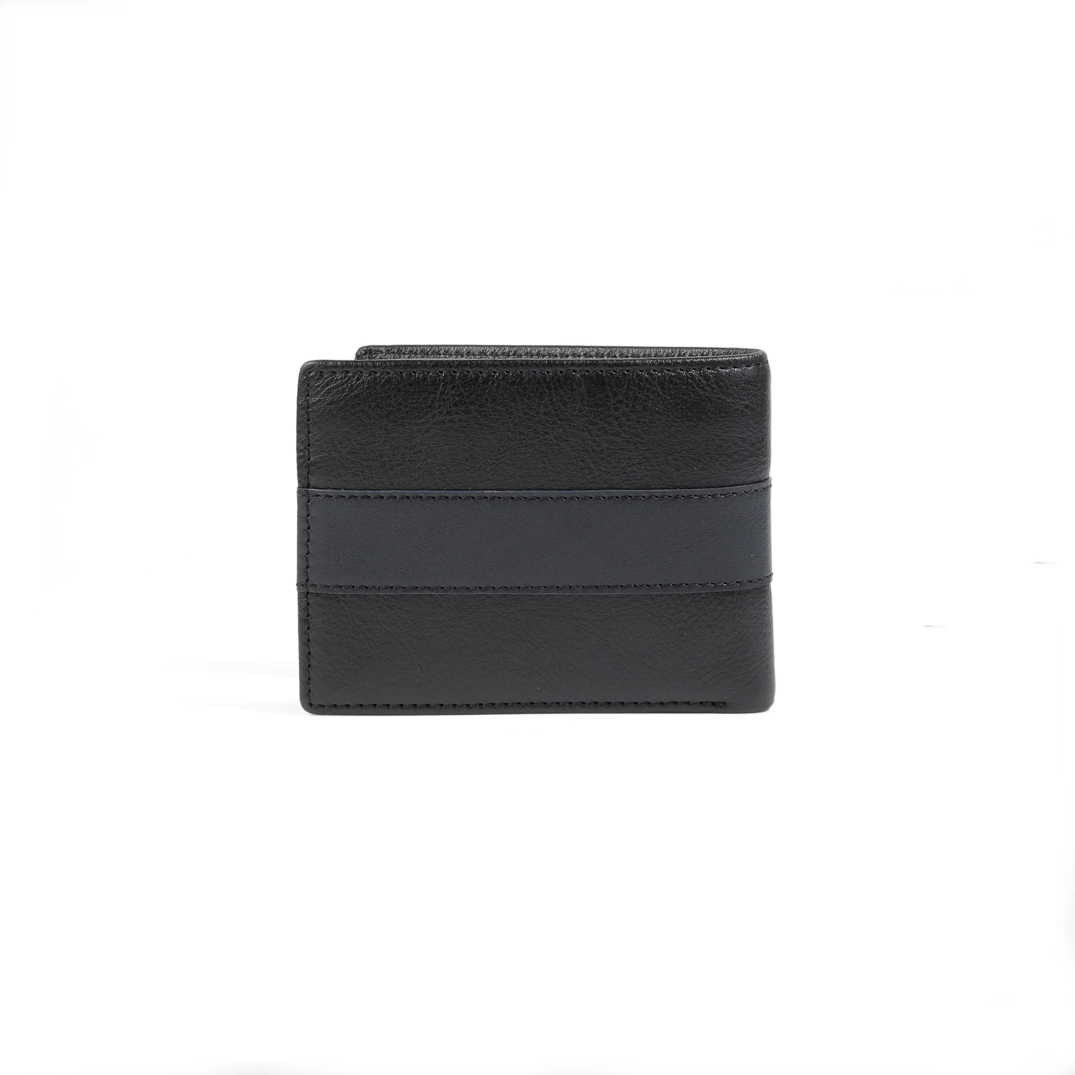 Genuine Leather Bi Fold Wallet 10 Card Compartments Grainy Finished Black UBF4613GO4#BLK - Image 2