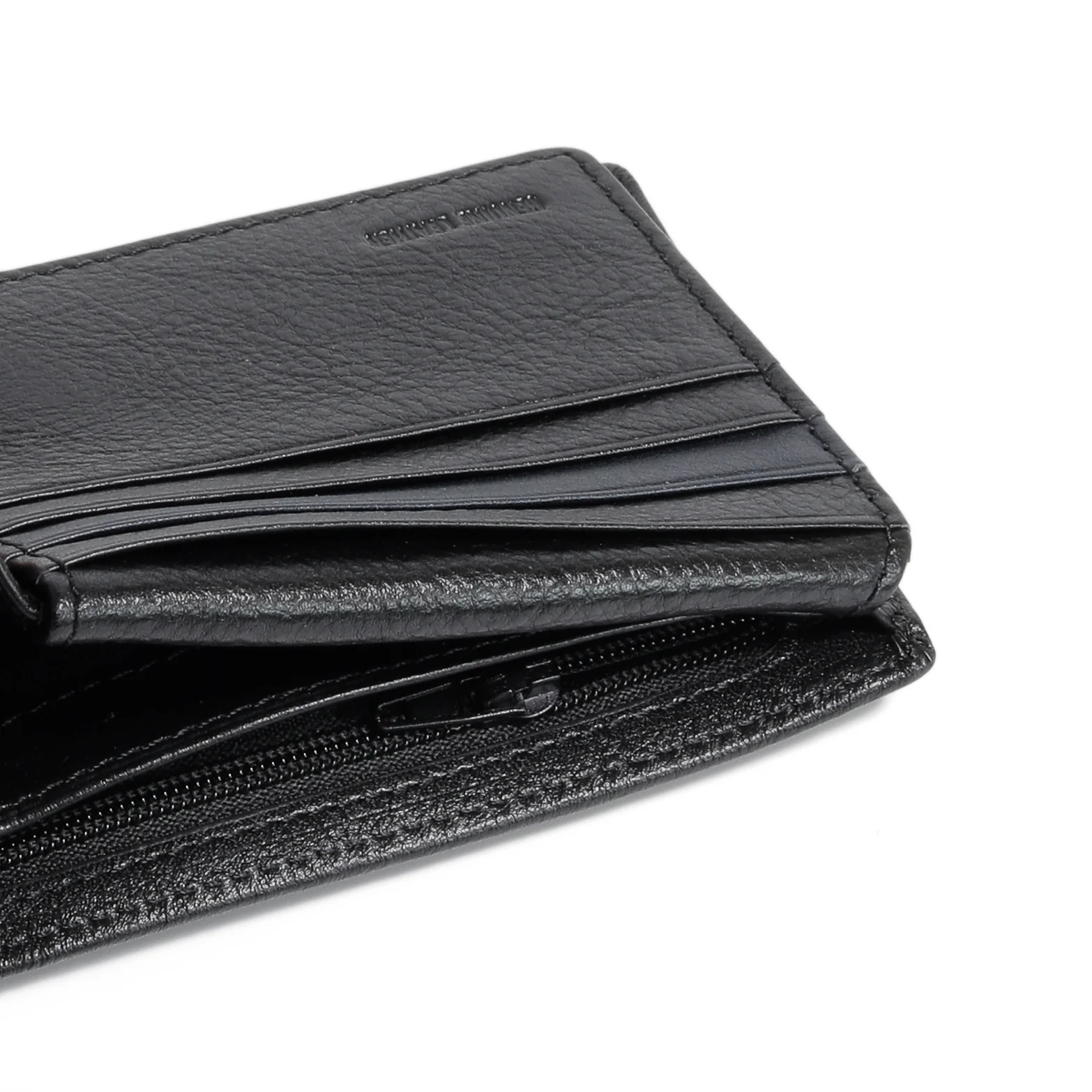 Genuine Leather Bi Fold Wallet 10 Card Compartments Grainy Finished Black UBF4613GO4#BLK - Image 7