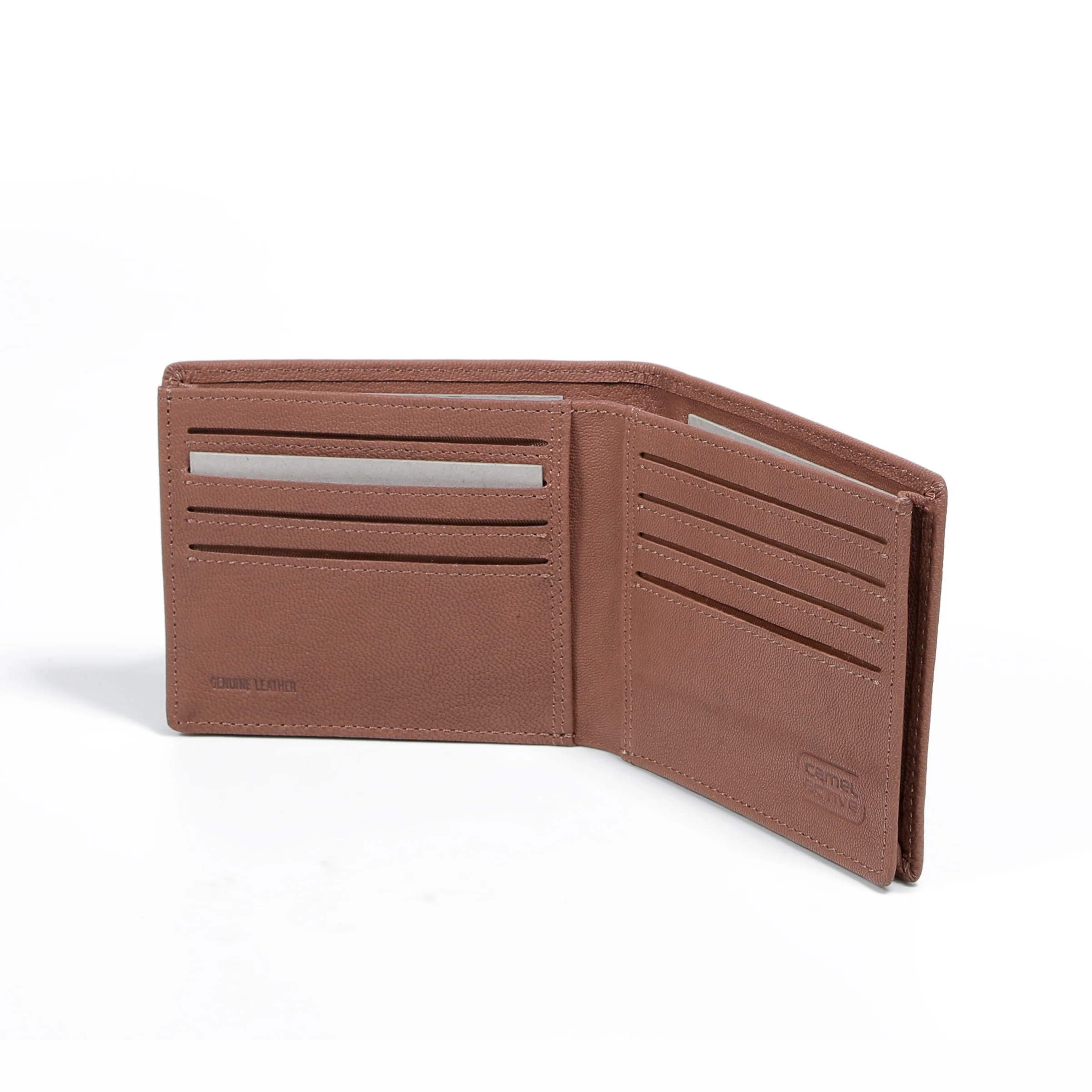 Genuine Leather Bi Fold Wallet 10 Card Compartments Grainy Finished Brown - Image 3