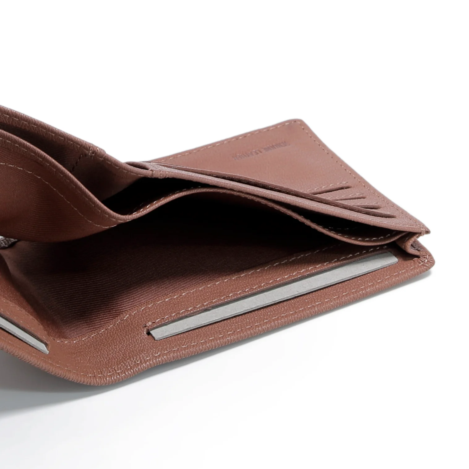 Genuine Leather Bi Fold Wallet 10 Card Compartments Grainy Finished Brown - Image 6