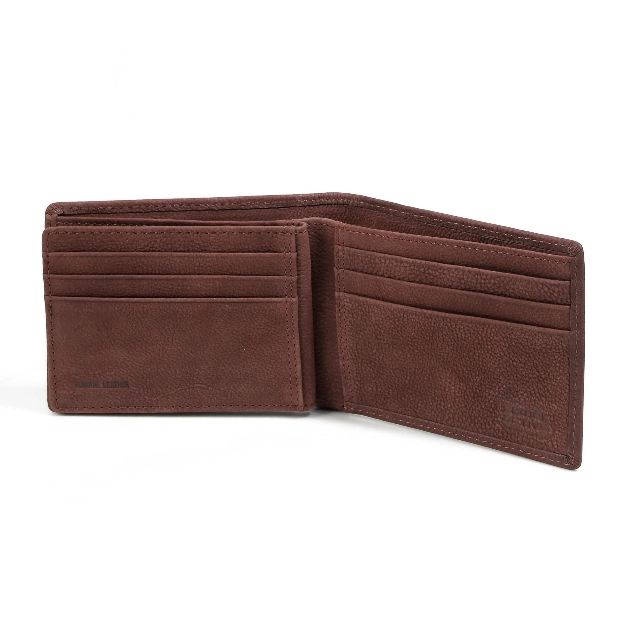 Genuine Leather Bi Fold Wallet 10 Card Compartments Irregular Grainy Finished Brown SBF5808SG5#BRN - Image 3