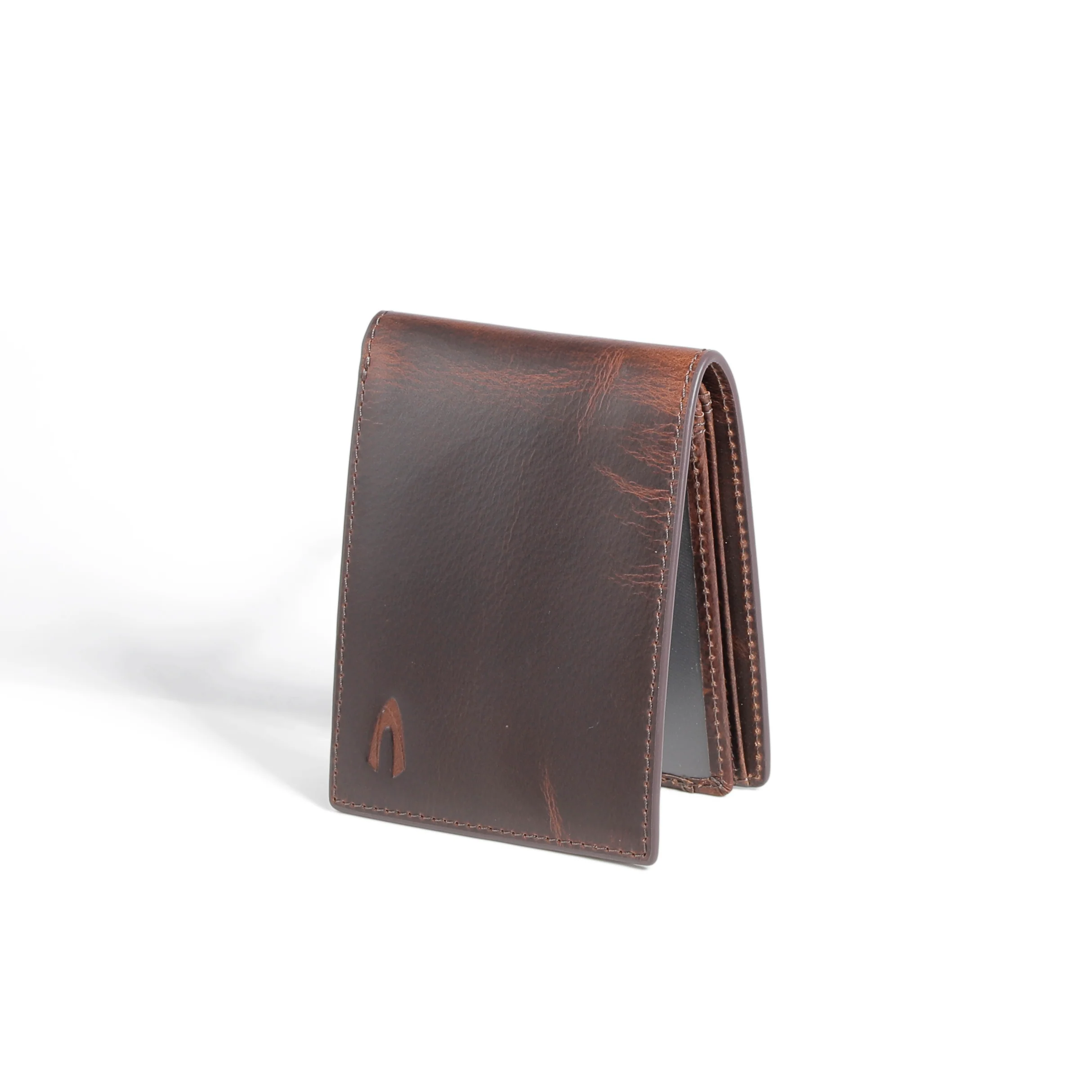 Genuine Leather Bi Fold Wallet 10 Card Compartments Waxy Pull Up Finished Dark Brown SBF4813WX4#DBN - Image 6