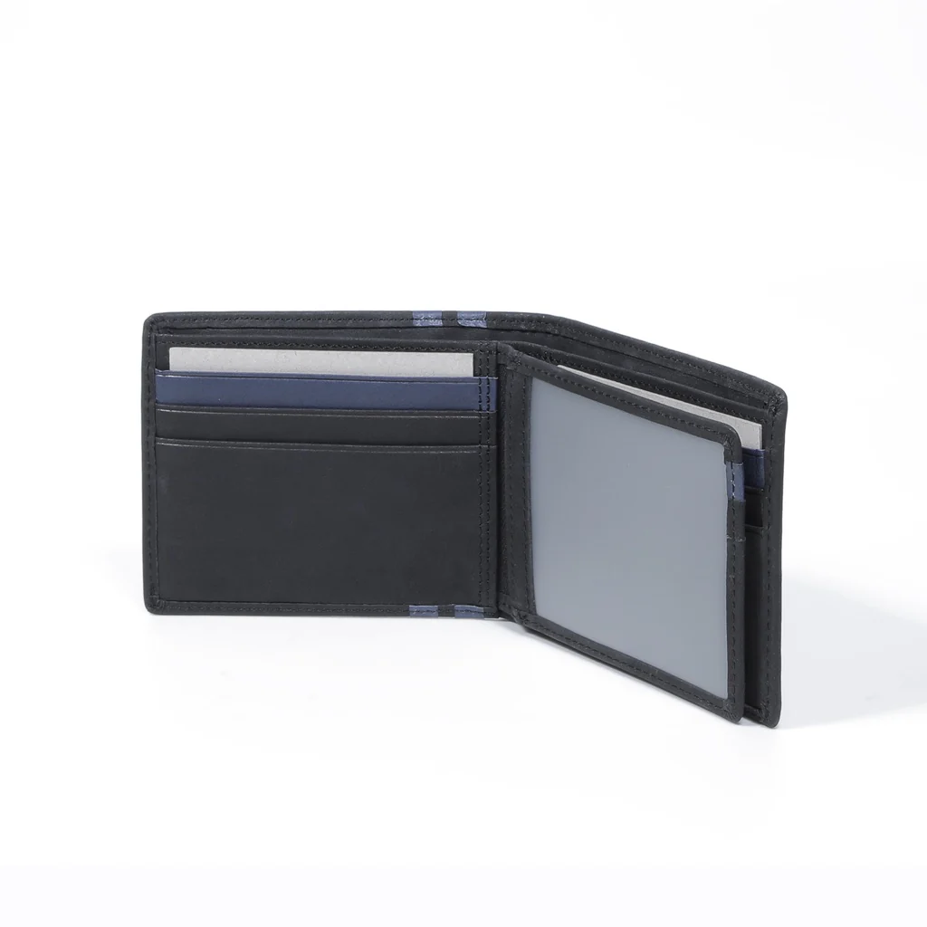 Genuine Leather Bi Fold Wallet 11 Card Compartments Wax Finished Black SBF2602EL2#BLK - Image 5