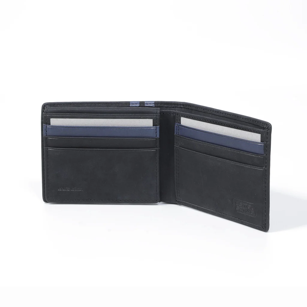 Genuine Leather Bi Fold Wallet 11 Card Compartments Wax Finished Black UBF2603EL2#BLK - Image 4