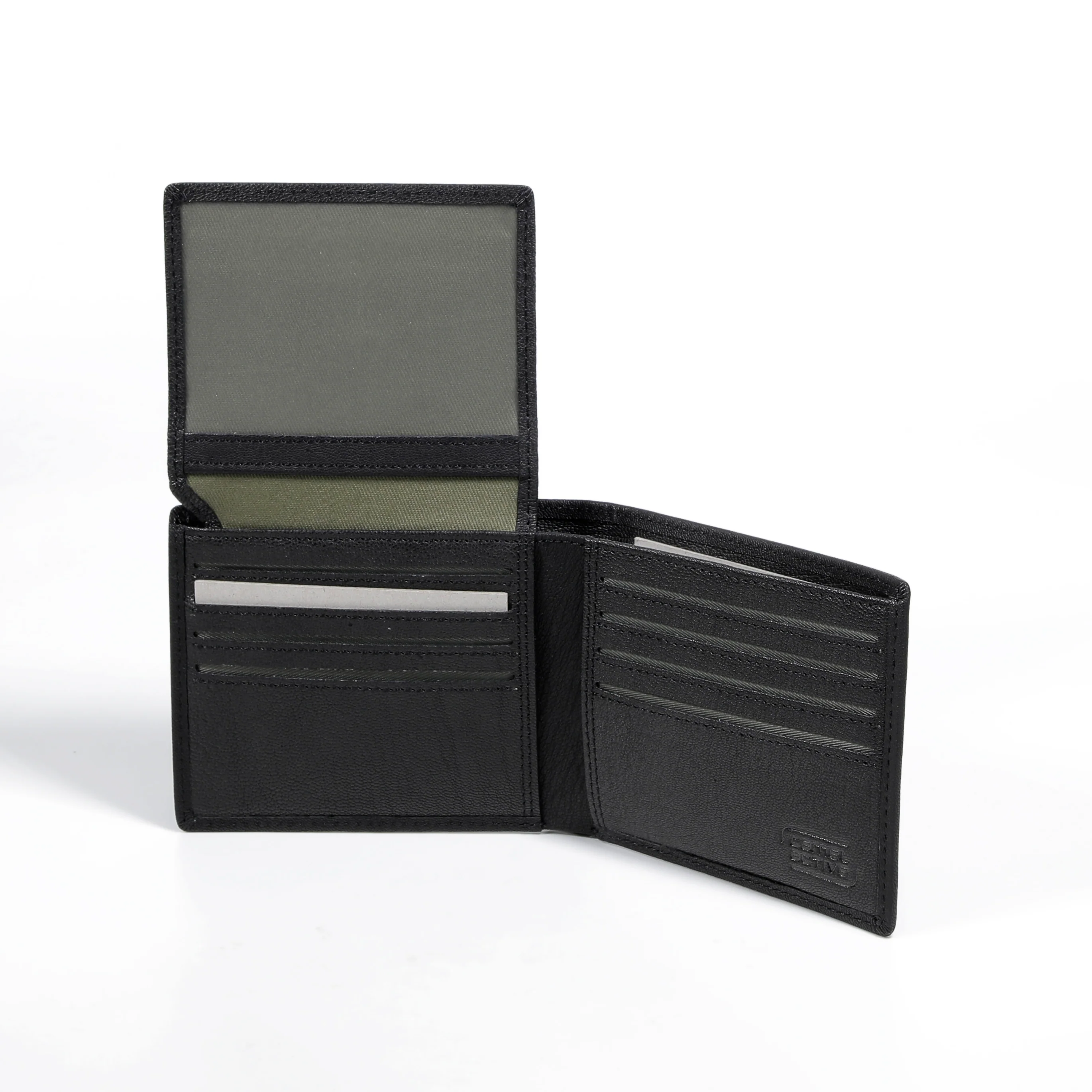 Genuine Leather Bi Fold Wallet 13 Card Compartments Grainy Finished Black - Image 4