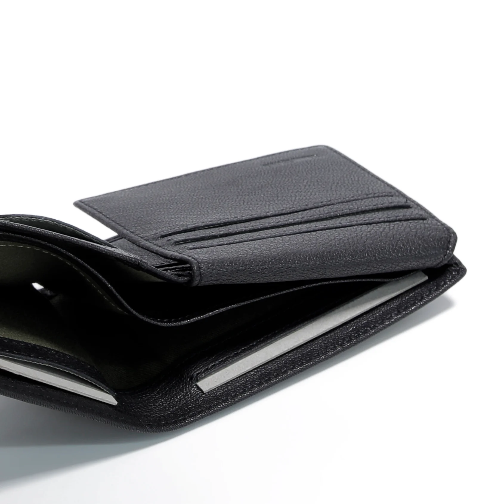 Genuine Leather Bi Fold Wallet 13 Card Compartments Grainy Finished Black - Image 6