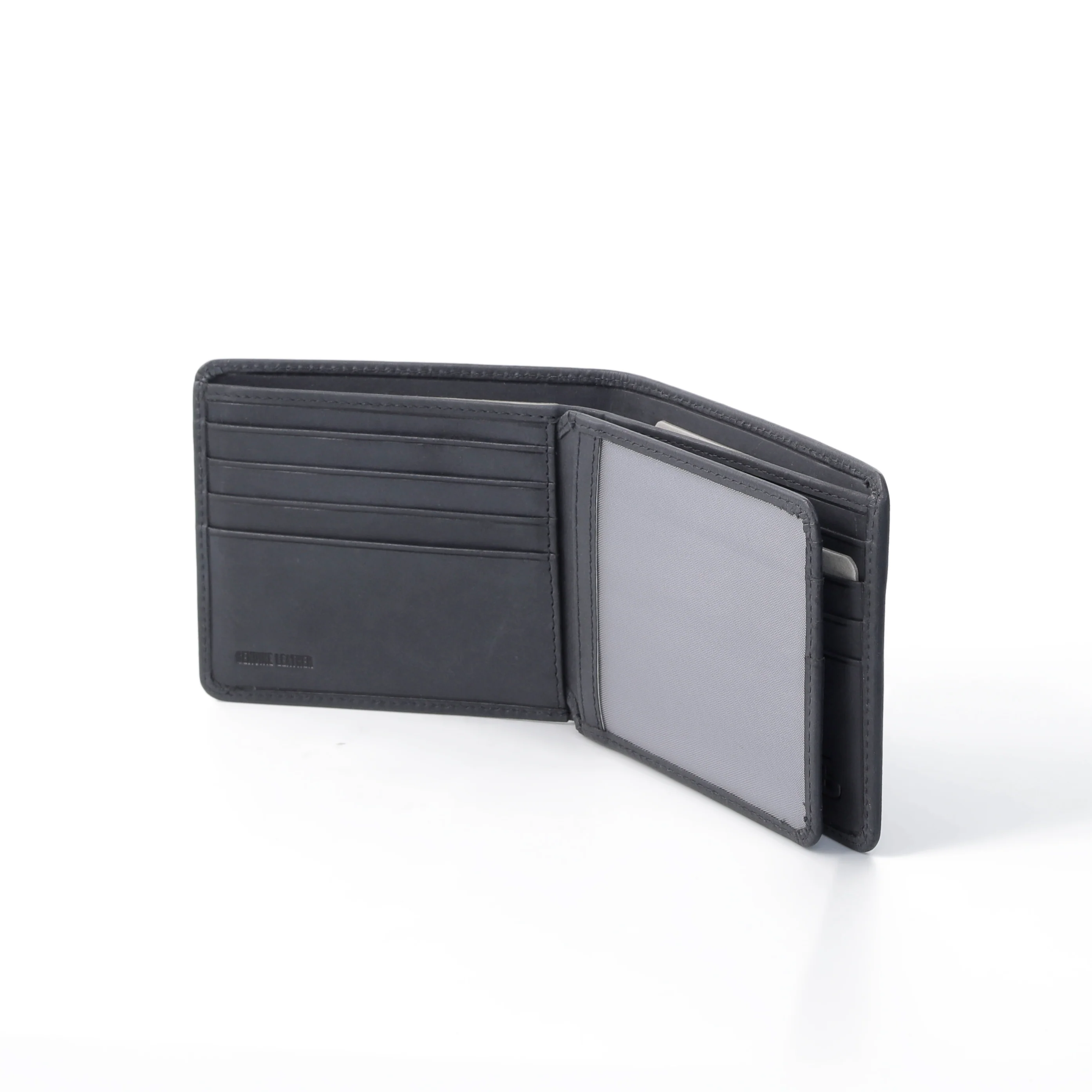 Genuine Leather Bi Fold Wallet 14 Card Compartments Brushed Finished Black SBF3B35WHM3#BLK - Image 4