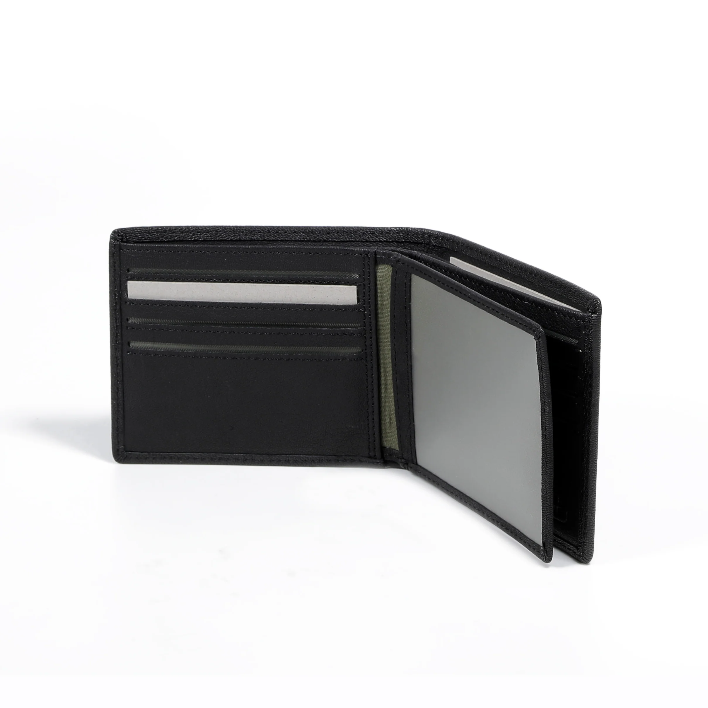 Genuine Leather Bi Fold Wallet 14 Card Compartments Grainy Finished Black - Image 4