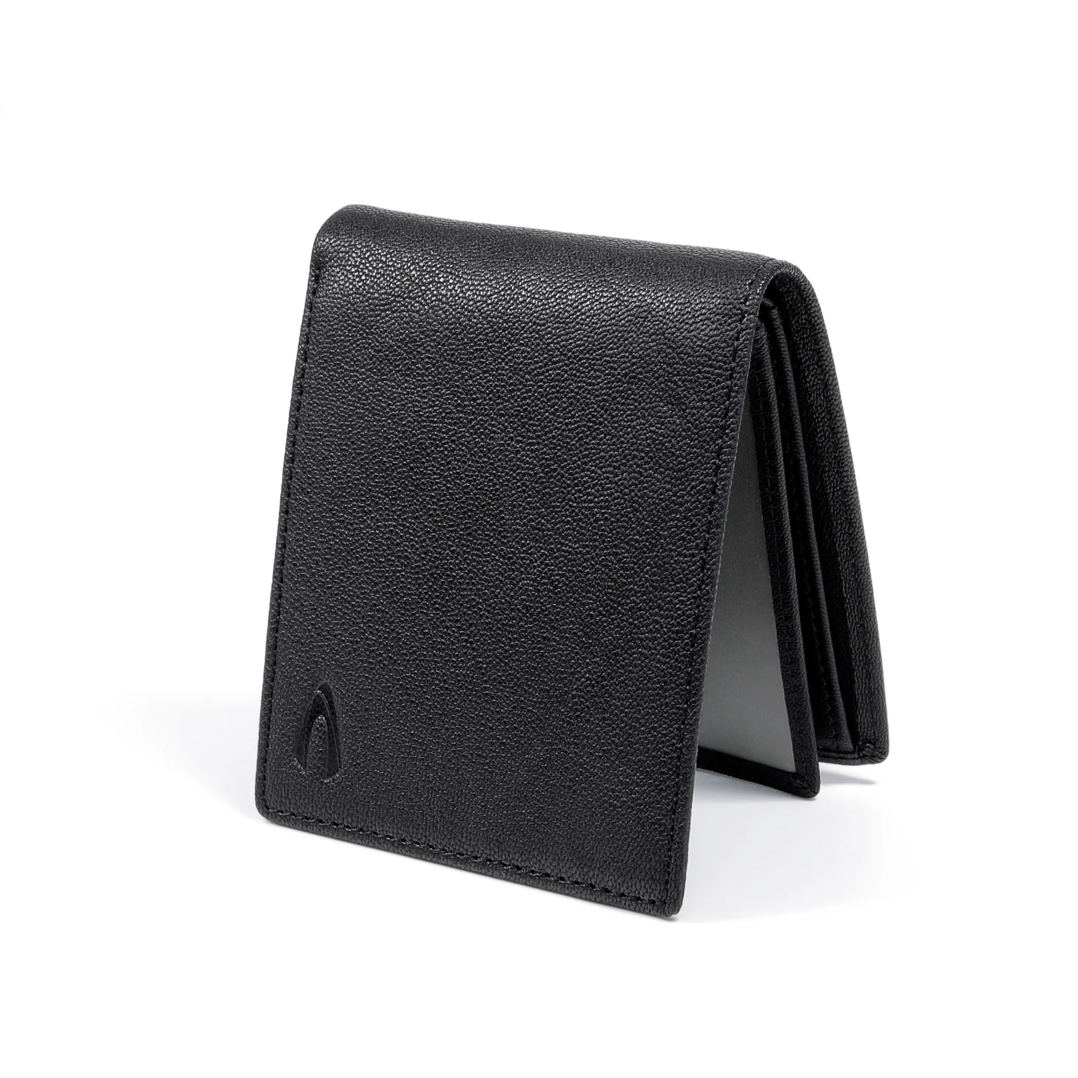 Genuine Leather Bi Fold Wallet 14 Card Compartments Grainy Finished Black - Image 7