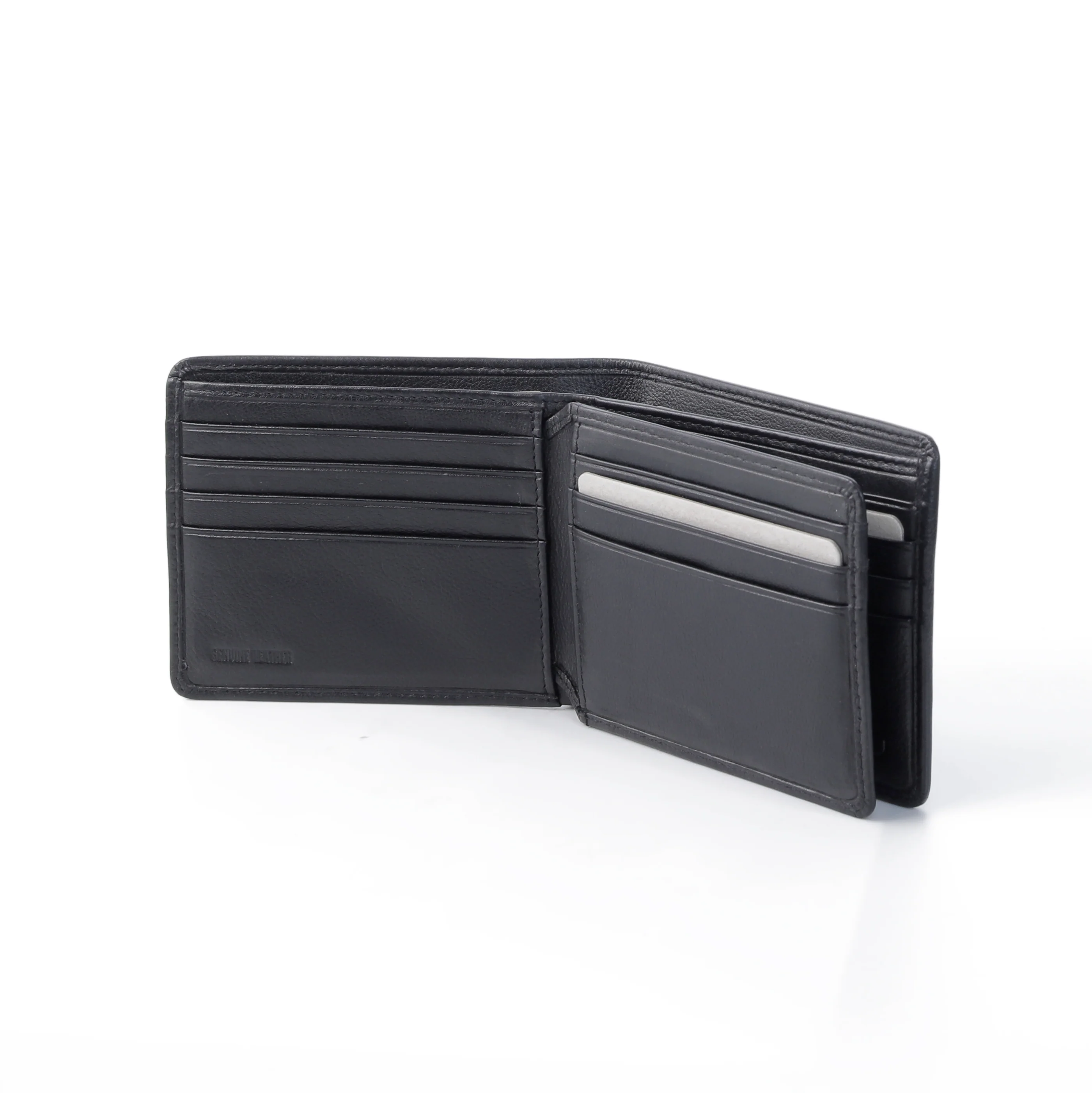 Genuine Leather Bi Fold Wallet 14 Card Compartments Nappa Finished Black SBF3B24WCN3#BLK - Image 4